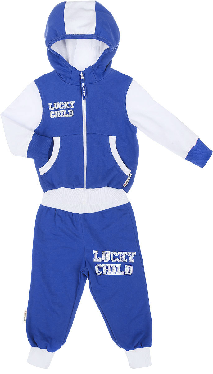 Спортивный костюм детский Lucky Child, цвет: синий, белый. 8-2. Размер 74/80, 6-9 месяцев