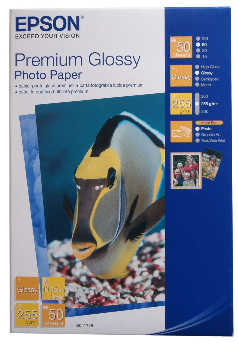 Epson Premium Glossy Photo (C13S041729) фотобумага 10x15, 50 лC13S041729 Epson Premium Glossy Photo (C13S041729) фотобумага 10x15, 50 лC13S041729Epson Premium Glossy Photo - высококачественный материал на бумажной основе с глянцевым полимерным покрытием. Предназначен для печати изображений профессионального качества - фотографий, интерьерной графики.ЛистыПлотность: 255 г/м2Толщина: 0,27 ммПрозрачность: 96%Яркость: 97%
