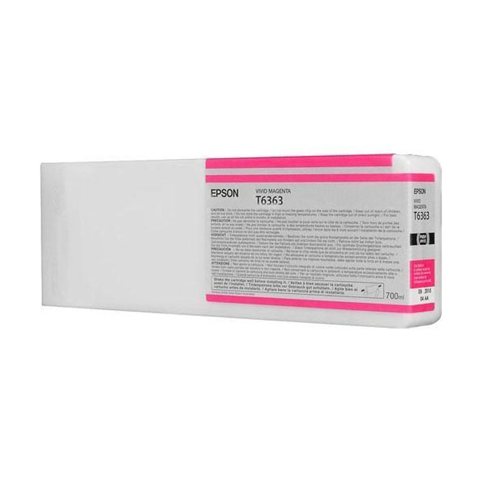 Epson T6363 (C13T636300), Vivid Magenta картридж для Stylus Pro 7900/9900C13T636300 Epson T6363 (C13T636300), Vivid Magenta картридж для Stylus Pro 7900/9900C13T636300Картридж Epson T6363 для Stylus Pro 7900/9900 с пурпурными чернилами предназначен для печати на глянцевых носителях. Он служит для печати превосходных фотоснимков и рассчитан на 700 мл.