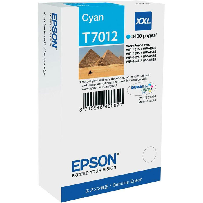 Epson T7012 XXL (C13T70124010), Cyan картридж для WorkForce Pro WP-4000/5000 series