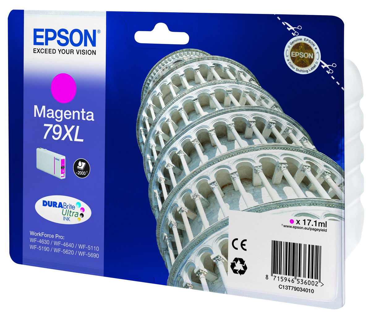 Epson T7903 XL (C13T79034010), Magenta картридж для WorkForce Pro WF-5xxxC13T79034010 Epson T7903 XL (C13T79034010), Magenta картридж для WorkForce Pro WF-5xxxC13T79034010Картридж повышенной емкости Epson T7903 XL с пурпурными чернилами для Epson WorkForce Pro служит для печати превосходных фотоснимков и рассчитан на 2600 страниц печати.