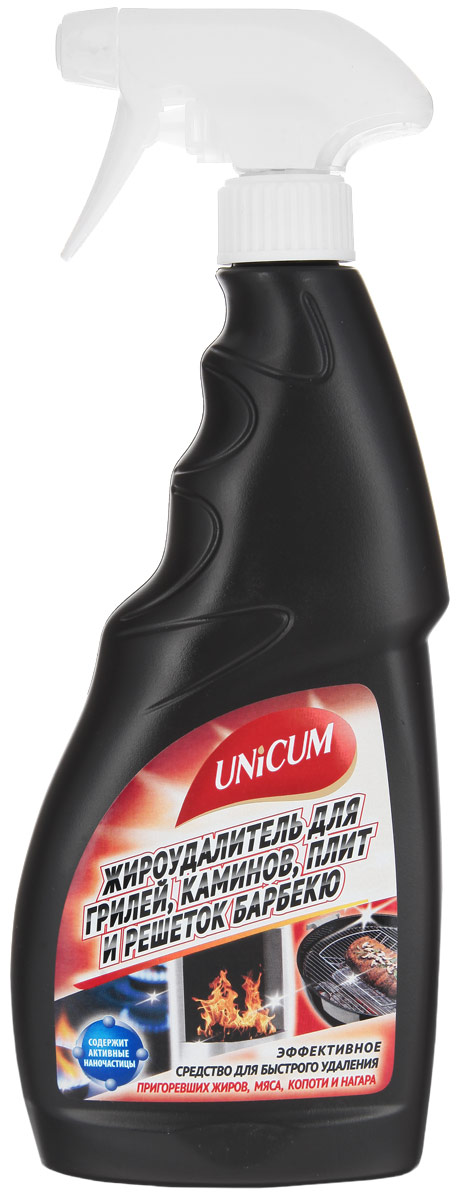 Жироудалитель для грилей, каминов, плит и решеток барбекю Unicum, 500 мл300995 Жироудалитель для грилей, каминов, плит и решеток барбекю Unicum, 500 мл300995Жироудалитель Unicum - особое средство для мгновенного удаления самых застарелых и подгоревших масложировых загрязнений, нагара, копоти с чугунных деталей печей и каминов, грилей, решеток для барбекю, кухонных плит, духовых шкафов, чугунной, стальной и эмалированной посуды, а также кафельной и изразцовой плитки.Состав: очищенная вода, менее 5% НПАВ, 5-15% щелочные (алкальные) компоненты, 5-15% растворители, менее 5% функциональные добавки, менее 5% краситель.Товар сертифицирован.