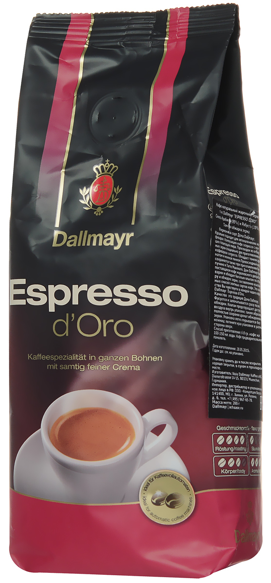 Dallmayr Esspresso dOro кофе в зернах, 200 г546200000 Dallmayr Esspresso dOro кофе в зернах, 200 г546200000Dallmayr Esspresso dOro - тонкая изысканная композиция зерен с лучших высокогорных плантаций мира. Обладает неповторимым ароматом и нежной пенкой.