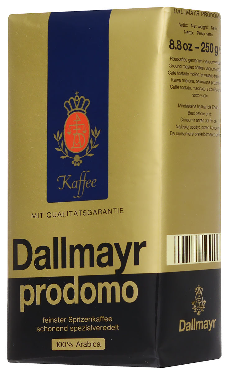 Dallmayr Prodomo кофе молотый, 250 г021000000 Dallmayr Prodomo кофе молотый, 250 г021000000Dallmayr Prodomo - смесь высшего качества из отборных сортов кофе с высокогорных плантаций. Благодаря щадящей обработке, напиток полностью освобожден от раздражающих и горчащих веществ, поэтому им могут наслаждаться и те, кто чувствительно реагирует на кофе.