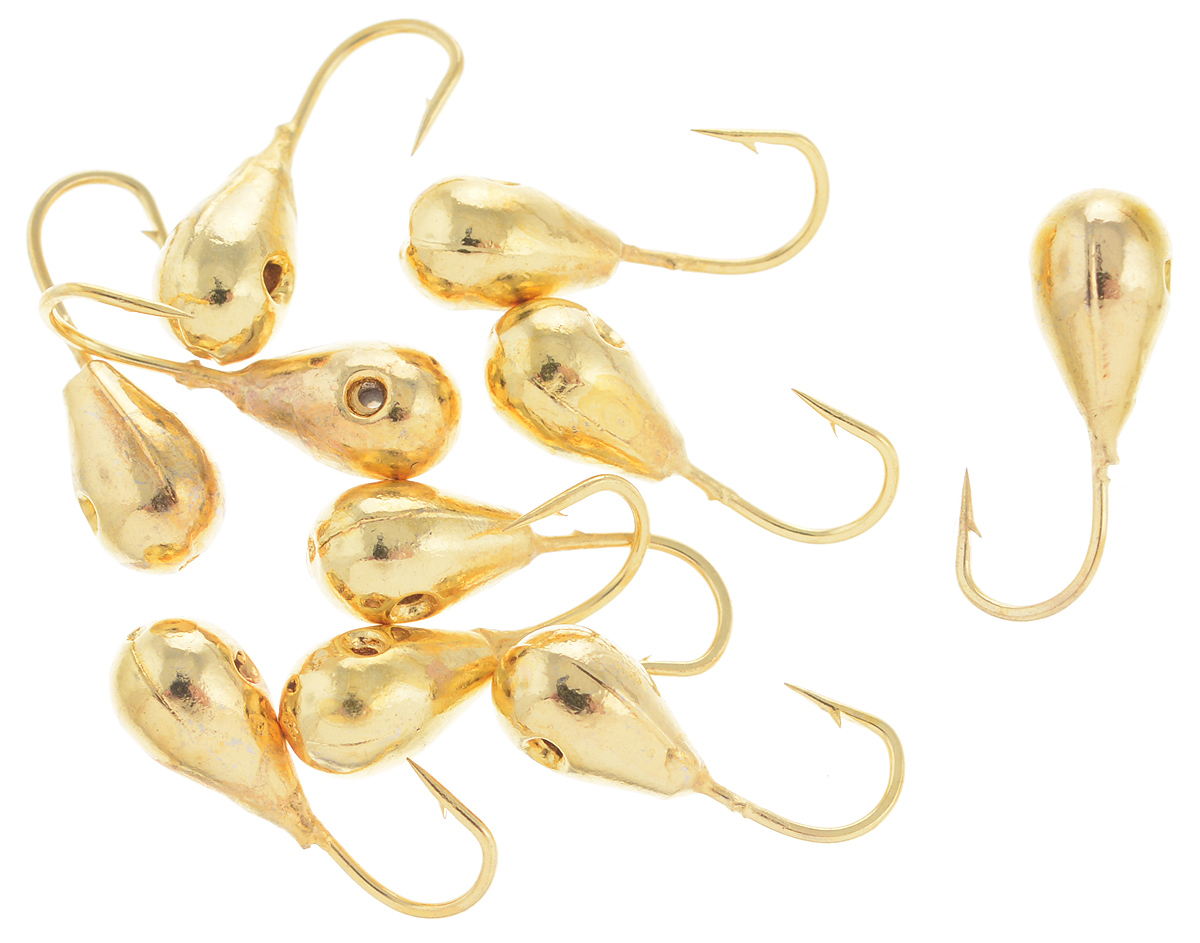 Мормышка вольфрамовая Dixxon-Russia, капля с отверстием, цвет: золотой, диаметр 4 мм, 0,82 г, 10 шт