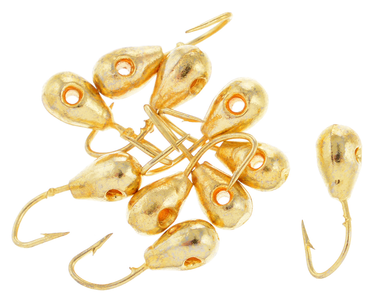 Мормышка вольфрамовая Dixxon-Russia, капля с отверстием, цвет: золотой, диаметр 3 мм, 0,35 г, 10 шт