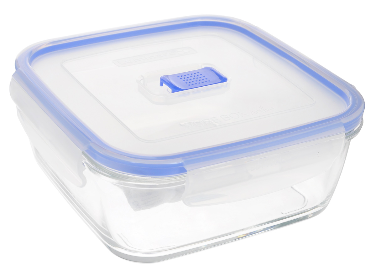 Контейнер Luminarc Pure Box Active, цвет: прозрачный, синий, 1,22 лJ5635 Контейнер Luminarc Pure Box Active, цвет: прозрачный, синий, 1,22 лJ5635Квадратный контейнер Luminarc Pure Box Active изготовлен из жаропрочного закаленного стекла и предназначен для хранения любых пищевых продуктов. Благодаря особым технологиям изготовления, лотки в течении времени службы не меняют цвет и не пропитываются запахами. Пластиковая крышка с силиконовой вставкой герметично защелкивается специальным механизмом. Контейнер Luminarc Pure Box Active удобен для ежедневного использования в быту.Можно мыть в посудомоечной машине и использовать в СВЧ.Размер контейнера (с учетом крышки): 18 см х 18 см х 7,5 см.