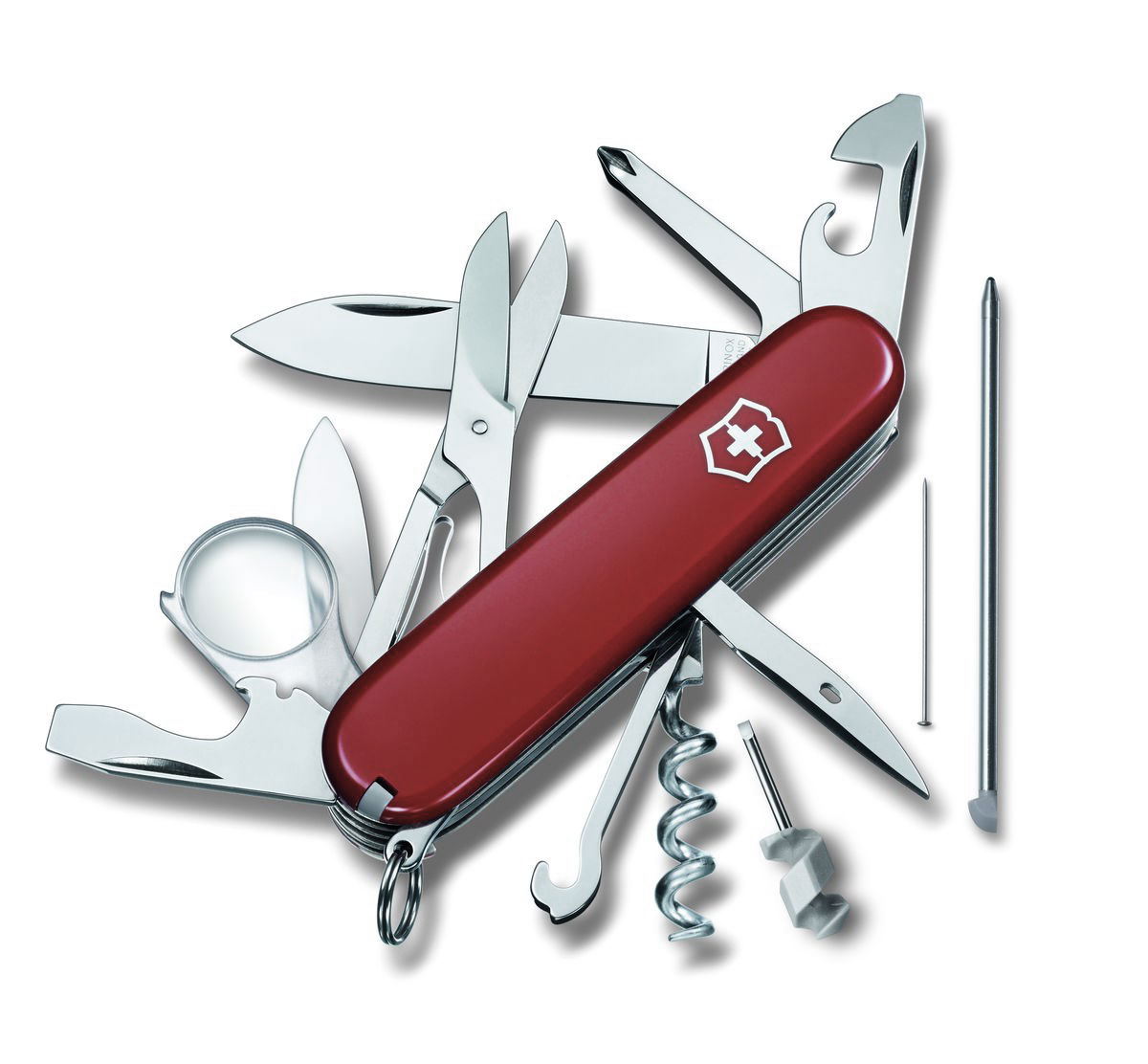Нож перочинный Victorinox Explorer, цвет: красный, 19 функций, 9,1 см1.6705 Нож перочинный Victorinox Explorer, цвет: красный, 19 функций, 9,1 см1.6705Лезвие перочинного складного ножа Victorinox Explorer изготовлено из высококачественной нержавеющей стали. Ручка, выполненная из прочного пластика, обеспечивает надежный и удобный хват.Хорошее качество, надежный долговечный материал и эргономичная рукоятка - что может быть удобнее на природе или на пикнике!Функции ножа:Большое лезвие.Малое лезвие.Штопор.Консервный нож с малой отверткой.Открывалка для бутылок с отверткой.Инструментом для снятия изоляции.Шило, кернер.Кольцо для ключей.Пинцет.Зубочистка.Ножницы.Многофункциональный крючок.Крестовая отвертка.Лупа.Шариковая ручка.Булавка из нержавеющей стали.Мини-отвертка.Длина ножа в сложенном виде: 9,1 см.Длина ножа в разложенном виде: 16 см.Длина большого лезвия: 6,8 см.Длина малого лезвия: 4 см.