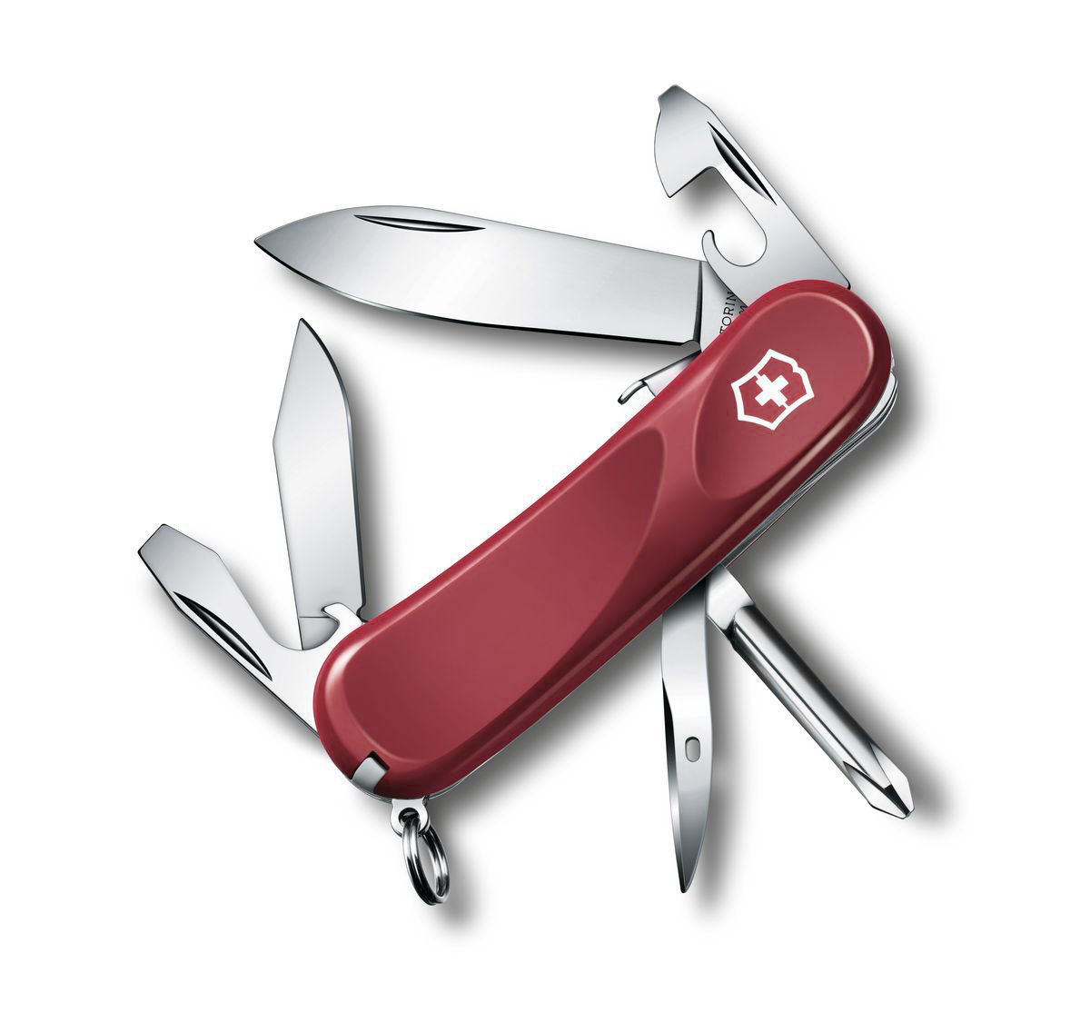 Нож перочинный Victorinox Evolution S111, цвет: красный, 12 функций, 8,5 см2.4603.SE Нож перочинный Victorinox Evolution S111, цвет: красный, 12 функций, 8,5 см2.4603.SEЛезвие перочинного складного ножа Victorinox Evolution S111 изготовлено из высококачественной нержавеющей стали. Ручка, выполненная из прочного пластика, обеспечивает надежный и удобный хват.Хорошее качество, надежный долговечный материал и эргономичная рукоятка - что может быть удобнее на природе или на пикнике!Функции ножа:Фиксирующееся лезвие .Малое лезвие.Консервный нож с малой отверткой.Открывалка для бутылок с фиксирующейся отверткой.Инструмент для снятия изоляции.Крестовая отвертка.Шило, кернер.Кольцо для ключей.Пинцет.Зубочистка.Длина ножа в сложенном виде: 8,5 см.Длина ножа в разложенном виде: 15 см.Длина большого лезвия: 6,5 см.Длина малого лезвия: 4 см.