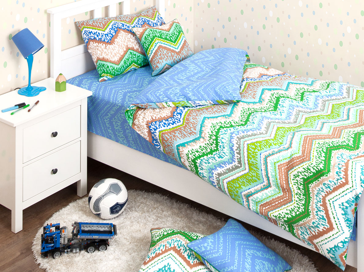 Хлопковый Край Комплект детского постельного белья Zigzag Green 1,5-спальный пододеяльник 140 см х 205 см