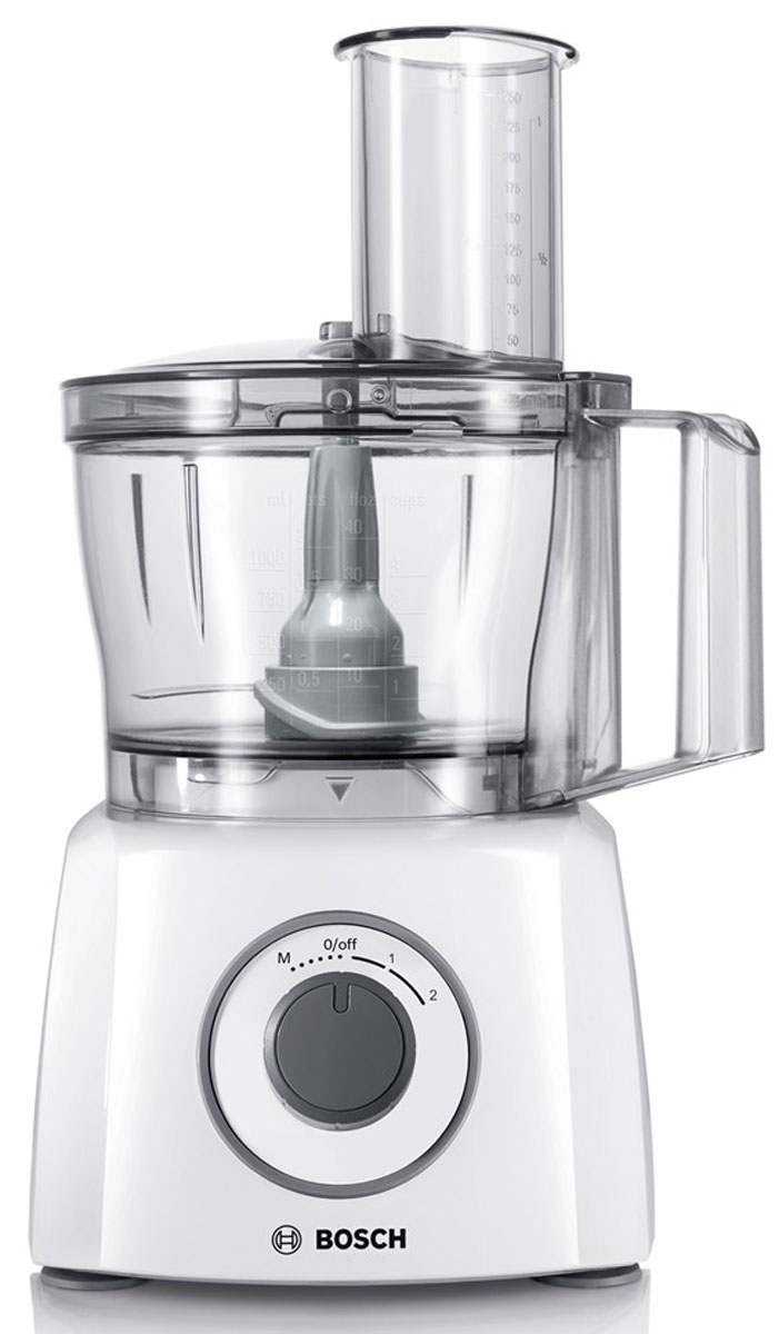 Bosch MCM3110W, White кухонный комбайнMCM3110W Bosch MCM3110W, White кухонный комбайнMCM3110WBosch MCM 3110W - компактный и многофункциональный кухонный помощник при приготовлении еды и выпечки.Практичный: насадки можно хранить внутри чаши, таким образом они всегда под рукой.Многофункциональность: терка, шинковка, помол, измельчение и многое другое - благодаря таким насадкам как универсальный нож и цельнометаллические диски для шинковки крупными и мелкими ломтиками.Компактная вертикальная конструкция прибора экономит место на кухонном рабочем столе.Отличные результаты за короткое время: благодаря мощному мотору 800 Ватт, 2 скоростям и дополнительному импульсному режиму.Легко мыть: многие насадки можно мыть в посудомоечной машине