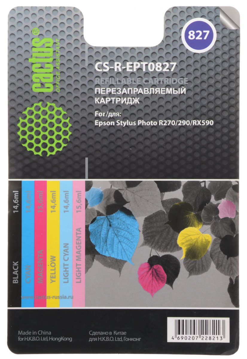 Cactus CS-R-EPT0827, Color комплект картриджей для Epson Stylus Photo R270/290/RX590CS-R-EPT0827 Cactus CS-R-EPT0827, Color комплект картриджей для Epson Stylus Photo R270/290/RX590CS-R-EPT0827Комплект перезаправляемых картриджей Cactus CS-R-EPT0827 предназначен специально для принтеров Epson Stylus Photo R270/290/RX590.