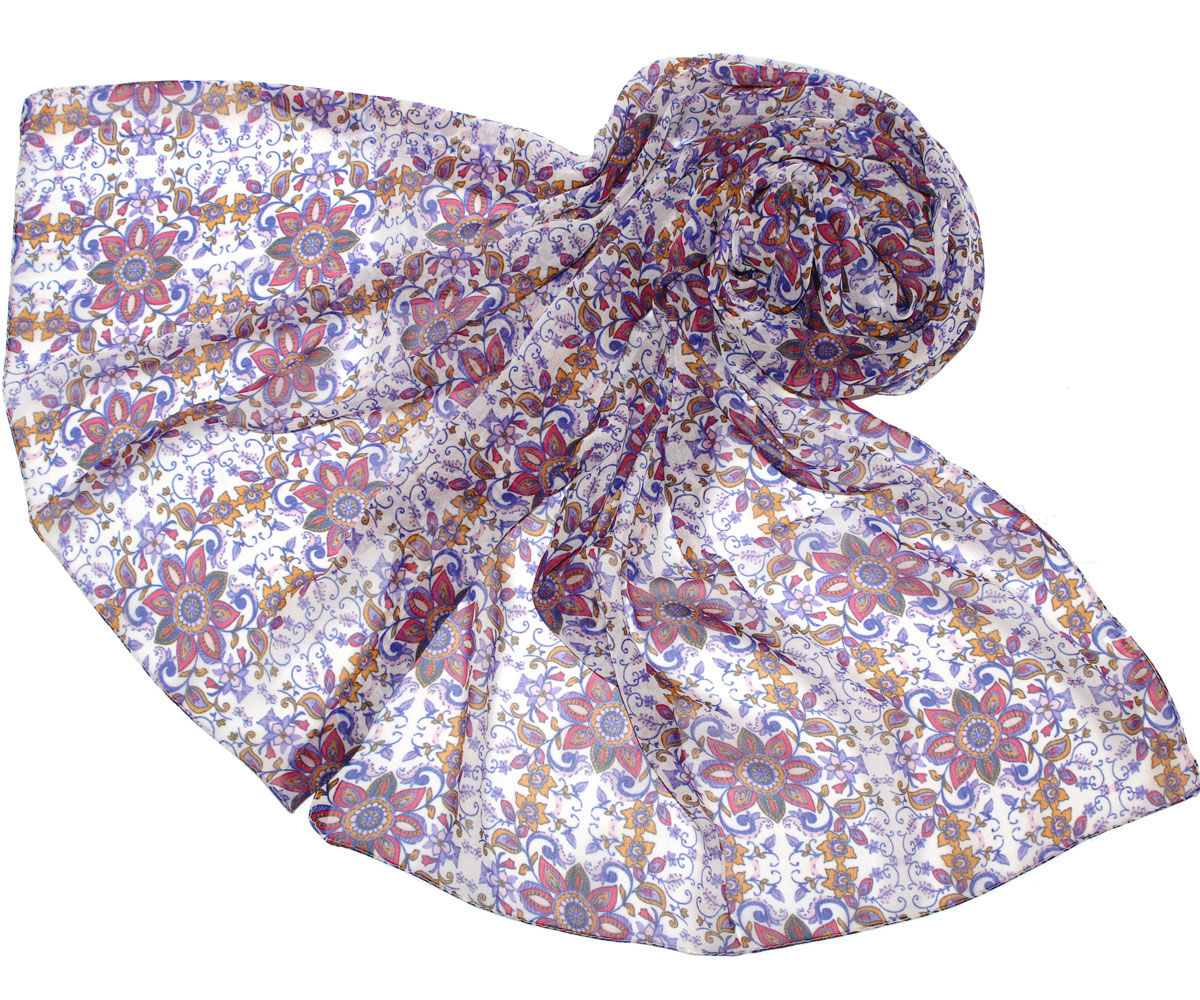 Шарф женский Ethnica, цвет: белый, фиолетовый, розовый. 262040. Размер 50 см x 170 см