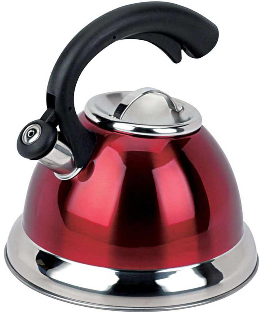 Чайник Bekker Premium со свистком, цвет: красный, черный, 3,2 л. BK-S412BK-S412_красный Чайник Bekker Premium со свистком, цвет: красный, черный, 3,2 л. BK-S412BK-S412_красныйЧайник Bekker Premium изготовлен из высококачественной нержавеющей стали 18/10 с цветным матовым покрытием. Капсулированное дно распределяет тепло по всей поверхности, что позволяет чайнику быстро закипать. Крышка на носик и эргономичная фиксированная ручка выполнены из бакелита черного цвета. Носик оснащен откидным свистком, который подскажет, когда закипела вода. Свисток открывается и закрывается нажатием кнопки на рукоятке. Подходит для всех типов плит, включая индукционные. Можно мыть в посудомоечной машине.Диаметр (по верхнему краю): 10 см. Диаметр основания: 22 см. Высота чайника (без учета ручки): 13,5 см. Высота чайника (с учетом ручки): 24 см.