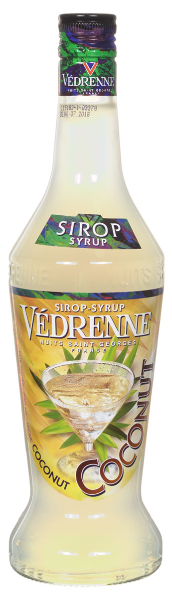 Vedrenne Кокос сироп, 0,7 лSVDRCO-070B01 Vedrenne Кокос сироп, 0,7 лSVDRCO-070B01Кокосовый сироп — это концентрированный сладкий продукт с ароматом тропического фрукта.Сиропы изготавливаются на основе натурального растительного сырья, фруктовых и ягодных соков прямого отжима, цитрусовых настоев, а также с использованием очищенной воды без вредных примесей, что позволяет выдержать все ценные и полезные свойства натуральных фруктово-ягодных плодов и трав. В состав сиропов входит только натуральный сахар, произведенный по традиционной технологии из сахарозы. Благодаря высокому содержанию концентрированного фруктового сока, сиропы Vedrenne обладают изысканным ароматом и натуральным вкусом, являются эффективным подсластителем при незначительной калорийности. Они оптимизируют уровень влажности и процесс кристаллизации десертов, хорошо смешиваются с другими ингредиентами и способствуют улучшению вкусовых качеств напитков и десертов.Сиропы Vedrenne разливаются в стеклянные бутылки с яркими этикетками, на которых изображен фрукт, ягода или другой ингредиент, определяющий вкусовые оттенки того или иного продукта Vedrenne. Емкости с сиропами Vedrenne герметичны, поэтому не позволяют содержимому контактировать с микроорганизмами и другими губительными внешними воздействиями. Кроме того, стеклянные бутылки выглядят оригинально и стильно.В настоящее время компания Vedrenne считается одним из лучших производителей высококлассных сиропов, отличающихся натуральным вкусом, а также насыщенным ароматом и глубоким цветом. Фруктовые сиропы Vedrenne пользуются большой популярностью не только во Франции (где их широко используют как в сегменте HoReCa, так и в домашних условиях), но и экспортируются более чем в 50 стран мира.Цвет: прозрачно-белыйАромат: колоритный, сладкийВкус: приятный вкус кокосового молокаРецепт коктейля Пина КоладаИнгредиенты:30 мл сиропа Vedrenne Кокос;50 мл белого рома;100 мл ананасового сока;лёд.Способ приготовления:Налить в шейкер ром, кокосовый сироп и ананасовый сок. Наполнить шейкер кубиками льда и взбить. Процедить через стрейнер в бокал харикейн со льдом. Украсить ананасом и коктейльной вишней.