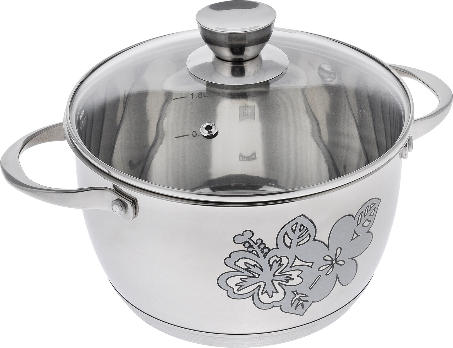 Кастрюля Mayer & Boch с крышкой, 3,6 л23412 Кастрюля Mayer & Boch с крышкой, 3,6 л23412Кастрюля Mayer & Boch изготовлена из высококачественной нержавеющей стали 18/10, имеет многослойное термоаккумулирующее дно с прослойкой из алюминия, которое обеспечивает равномерное распределение тепла. Прозрачная крышка, выполненная из термостойкого стекла, позволяет следить за процессом приготовления пищи, а нежный цветочный рисунок не оставит равнодушной ни одну хозяйку. Ручки из нержавеющей стали надежно крепятся к корпусу. Кастрюля подходит для всех видов плит и пригодна для мытья в посудомоечной машине.Высота кастрюли (без учета крышки): 12 см.Толщина стенки: 1 мм.Толщина дна: 2 мм.Диаметр по верхнему краю: 21 см.Ширина кастрюли (с учетом ручек): 29 см.