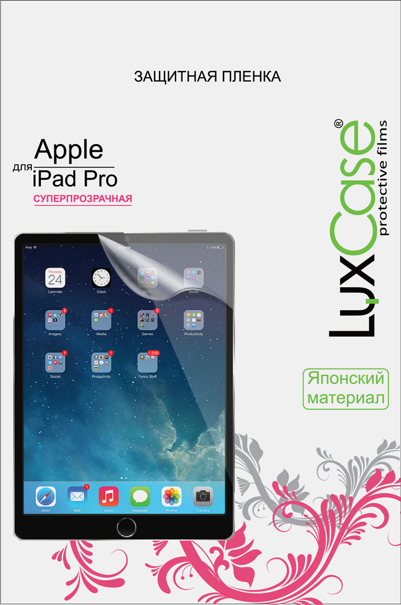 LuxCase защитная пленка для Apple iPad Pro, суперпрозрачная81228 LuxCase защитная пленка для Apple iPad Pro, суперпрозрачная81228Защитная пленка Luxcase для Apple iPad Pro сохраняет экран смартфона гладким и предотвращает появление на нем царапин и потертостей. Структура пленки позволяет ей плотно удерживаться без помощи клеевых составов и выравнивать поверхность при небольших механических воздействиях. Пленка практически незаметна на экране смартфона и сохраняет все характеристики цветопередачи и чувствительности сенсора.