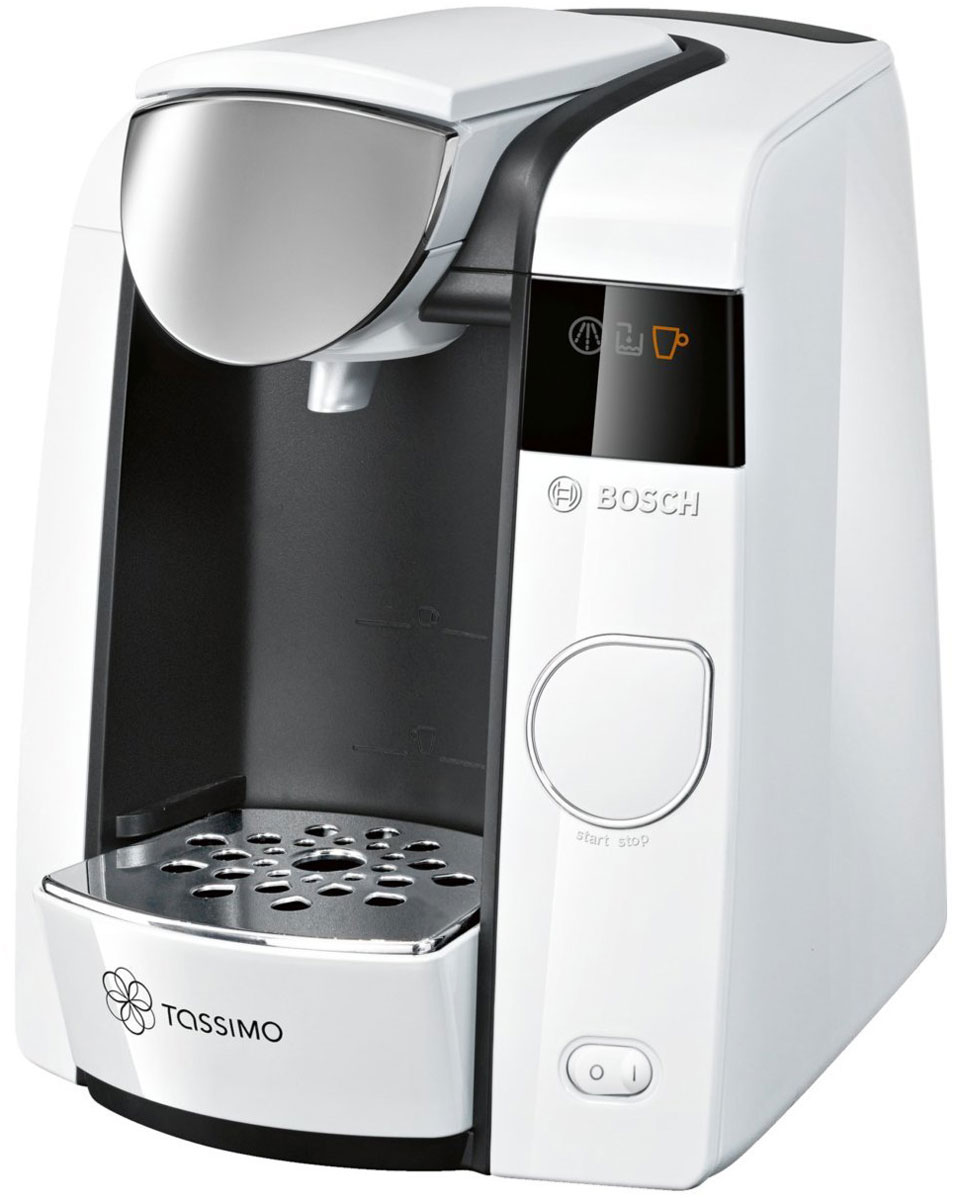 Bosch Tassimo Joy TAS4504, White капсульная кофемашинаTAS4504 Bosch Tassimo Joy TAS4504, White капсульная кофемашинаTAS4504Bosch Tassimo Joy TAS4504 – это стильная деталь интерьера для любого дома. Но она прекрасна не только снаружи. За изящным и элегантным внешним видом скрывается современная технология Intellibrew, делающая каждую чашку напитка идеальной.В дополнение к стандартным характеристикам кофемашин Tassimo, Bosch Tassimo Joy TAS4504 предлагает передовую систему фильтрации воды и настройки для регулирования крепости, которые обеспечивают максимальное удовольствие от напитков. Кофемашина Tassimo считывает штрих-код, нанесенный на каждую капсулу (Т-диск), и автоматически определяет точную информацию для приготовления идеального напитка: количество воды, время заваривания, температура.Несмотря на компактный размер, Bosch Tassimo Joy TAS4504 поражает размером своего резервуара для воды. Теперь нет необходимости доливать воду после каждой чашки напитка. Если вы обожаете хороший кофе, ароматный чай или лучший горячий шоколад, если вы цените красоту и любите пробовать новые вкусы, значит, Bosch Tassimo Joy TAS4504 создана именно для вас.