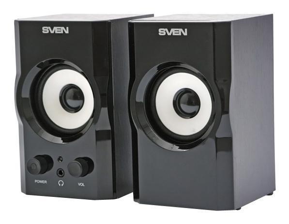 Sven SPS-605, Black акустическая система 2.0SV-0120605BL Sven SPS-605, Black акустическая система 2.0SV-0120605BLГлянцевая поверхность модели не только радует глаз, но и превосходно сочетается с большинством современных плоскопанельных мониторов. Белые динамики акустической системы в контрасте с черным корпусом создают стильный законченный образ. Такие колонки не только хорошо впишутся в интерьер офиса, но и будут прекрасно смотреться в домашней обстановке.SVEN SPS-605 обладает также рядом практических и технических преимуществ: регулятор уровня громкости, выключатель питания и выход на наушники расположены на передней панели корпуса, что делает процесс управления легким и удобным. На задней стенке расположены разъемы для подключения различных источников аудиосигнала: ПК, DVD/CD/MP3-плееров. Но самое приятное, что при всех своих достоинствах, новинка не пробьет брешь даже в самом скромном бюджете – это первая цена в линейке акустики 2.0 TM SVEN. Качество за небольшие деньги – это возможно!