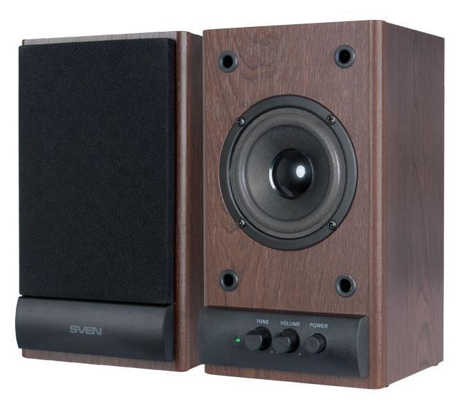 Sven SPS-607, Dark Wood акустическая система 2.0SV-0120607DW Sven SPS-607, Dark Wood акустическая система 2.0SV-0120607DWSVEN SPS-607 – это легкое решение вопроса прослушивания музыки, просмотра фильмов и звукового сопровождения компьютерных игр без ущерба для бюджета, что особенно актуально во времена экономического кризиса.Главное преимущество этой системы: сочетание простоты в использовании, удобства в управлении и невысокой стоимости.Регуляторы уровня громкости и тембра ВЧ, а также выключатель питания расположены на передней панели корпуса. Это очень удобно, так как все настройки находятся под рукой. На задней стенке расположены разъемы для подключения различных источников аудиосигнала: ПК, DVD/CD/MP3-плееров.