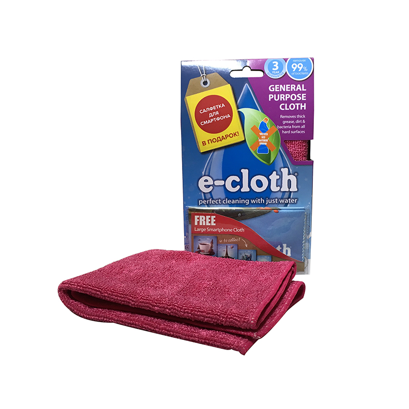 Салфетка универсальная E-cloth, цвет: розовый, 32 х 32 см + ПОДАРОК: Салфетка для смартфона20230_розовый Салфетка универсальная E-cloth, цвет: розовый, 32 х 32 см + ПОДАРОК: Салфетка для смартфона20230_розовыйУниверсальная салфетка E-cloth используется для очистки любых твердых поверхностей без использования химикатов, идеальна для нержавеющей стали, стекла, кухонных столешниц. Достаточно лишь смочить салфетку водой для очистки поверхности от жира и других загрязнений. Для очистки от пыли используйте сухую салфетку. Удаляет жир, грязь и свыше 99% бактерий. Выдерживает до 300 циклов стирки без потери эффективности. Материал: 80% полиэстер, 20% полиамид.