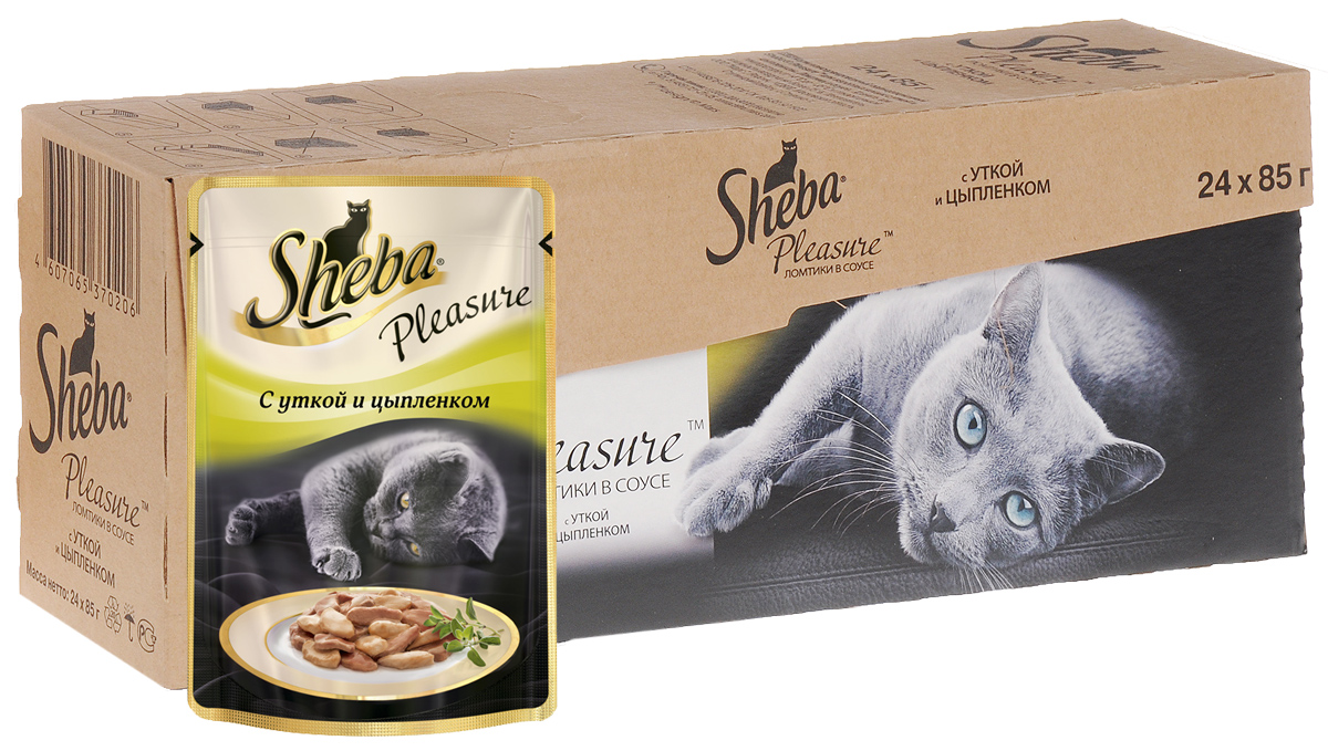 Консервы для взрослых кошек Sheba Pleasure, с уткой и цыпленком в соусе, 85 г х 24 шт40749 Консервы для взрослых кошек Sheba Pleasure, с уткой и цыпленком в соусе, 85 г х 24 шт40749Консервы Sheba Pleasure - это полнорационный консервированный корм для взрослых кошек. Не содержит сои, искусственных красителей и ароматизаторов. Удивительная гармония, рожденная сочетанием двух видов птицы: утки и цыпленка. Эти изысканные ингредиенты оттеняют друг друга, сливаясь в аппетитном дуэте. Нежная консистенция и тонкий аромат не оставят ни одну кошку равнодушной.Состав: мясо, субпродукты, таурин, витамины, минеральные вещества.Анализ: белки - 11 г, жиры - 3 г, зола - 2 г, клетчатка - 0,3 г, витамин А - не менее 90 МЕ, витамин Е - не менее 1 МЕ, влага - 82 г.Вес: 24 х 85 г.Энергетическая ценность: 75 ккал/100г. Вес: 85 г х 24 шт.Товар сертифицирован.