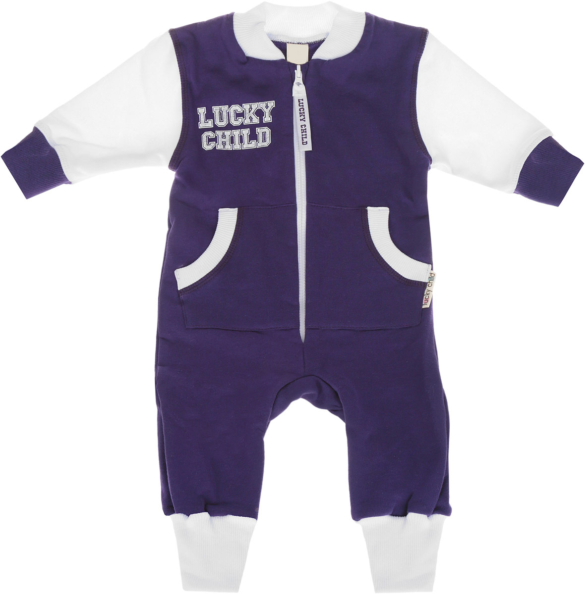 Комбинезон детский Lucky Child, цвет: фиолетовый, белый. 8-1. Размер 74/80, 6-9 месяцев
