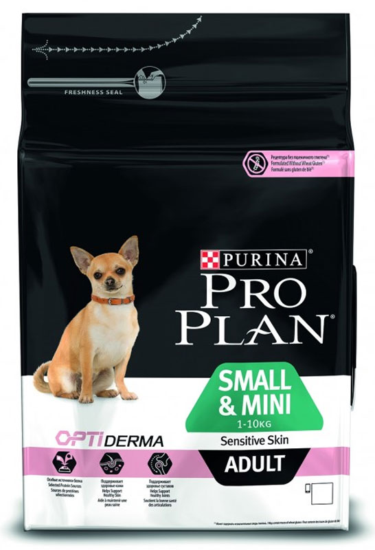Корм_сухой_Pro_Plan_~Optiderma~_для_собак_мелких_и_карликовых_пород_с_чувствительной_кожей,_с_лососем_и_рисом,_700_гр Разработанный_ветеринарами_и_диетологами_корм_Pro_Plan_с_комплексом_Optiderma_обеспечивает_самое_современное_питание,_которое_поддерживает_чувствительную_кожу_взрослых_собак._Подтверждено,_что_Optiderma_включает_в_себя_специальную_комбинацию_питательных_веществ,_которые_поддерживают_здоровье_кожи_и_красивую_шерсть,_а_отобранные_источники_белка_помогают_сократить_возможные_кожные_реакции,_связанные_с_пищевой_чувствительностью.Состав:_Лосось_(14%25),_сухой_белок_лосося,_кукуруза,_кукурузный_глютен,_рис_(14%25),_кукурузная_мука,_животный_жир,_вкусоароматическая_кормовая_добавка,_мякоть_свеклы,_пищевые_волокна,_фосфат_кальция,_хлорид_калия,_хлорид_натрия,_минеральные_вещества,_сульфат_меди_(медь_20_мг/кг),_антиокислители_(токоферолы_натурального_происхождения).Добавки:_Витамины:_витамин_А_15000_МЕ/кг,_витамин_D3_750_МЕ/кг,_витамин_Е_(токоферол)_500_мг/кг,_витамин_С_(аскорбиновая_кислота)_100_мг/кг.Анализ_питательных_веществ:_белок:_29.0%25;_жир:_18.0%25;_сырая_зола:_7.5%25;_сырая_клетчатка:_3.0%25;_кальций:_1,3%25;_фосфор:_1,1%25.Товар_сертифицирован.