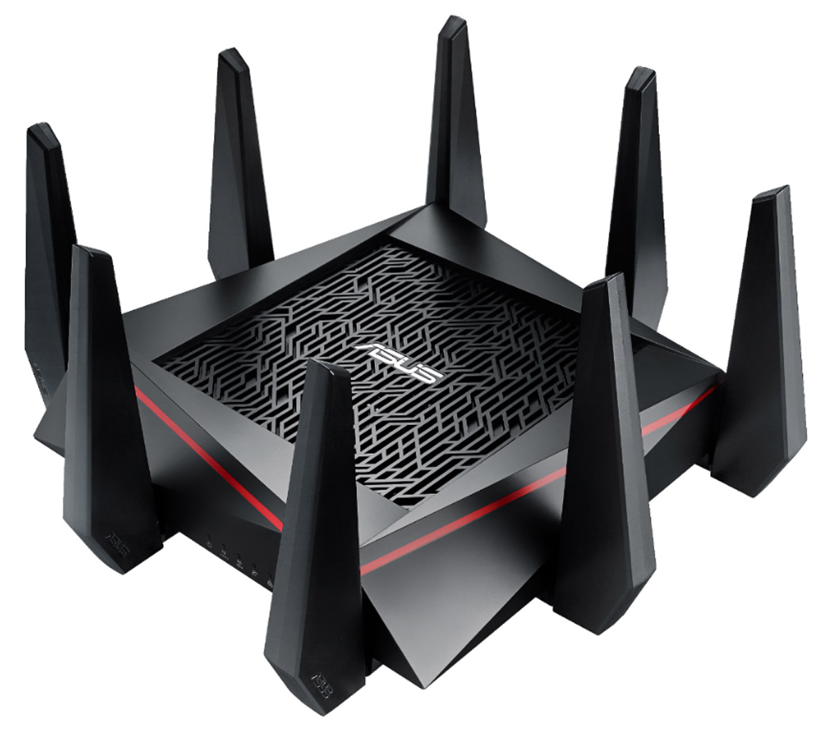 ASUS RT-AC5300 маршрутизаторRT-AC5300 ASUS RT-AC5300 маршрутизаторRT-AC5300Компания Asus представляет новый высокоскоростной беспроводной маршрутизатор ASUS RT-AC5300. Новинка поддерживает работу в трёх диапазонах: двух на частоте 5 ГГц со скоростью передачи данных до 2,167 Гбит/с и одном на частоте 2,4 ГГц с скоростью до 1 Гбит/с. RT-AC5300 обладает впечатляющей производительностью и широкой областью покрытия, и отлично подойдет как для игр по сети, так и для сетей умного дома и трансляции потокового 4K-видео.Маршрутизатор оснащён восемью двухдиапазонными съёмными антеннами, имеет на борту 128 Мбайт флеш-памяти и 512 Мбайт оперативной памяти DDR3, один порт Gigabit Ethernet для WAN и четыре для LAN. Функционал данной модели также расширяют порты USB 3.0 и USB 2.0.Asus RT-AC5300 поддерживает технологию усиления сигнала Ai Radar и технологию Tri-band Smart Connect, позволяющую автоматически подбирать оптимальный канал связи для каждого устройства. Маршрутизатор использует систему информационной безопасности AiProtection на базе технологий Trend Micro, а также поддерживает облачную платформу Asus AiCloud 2.0.