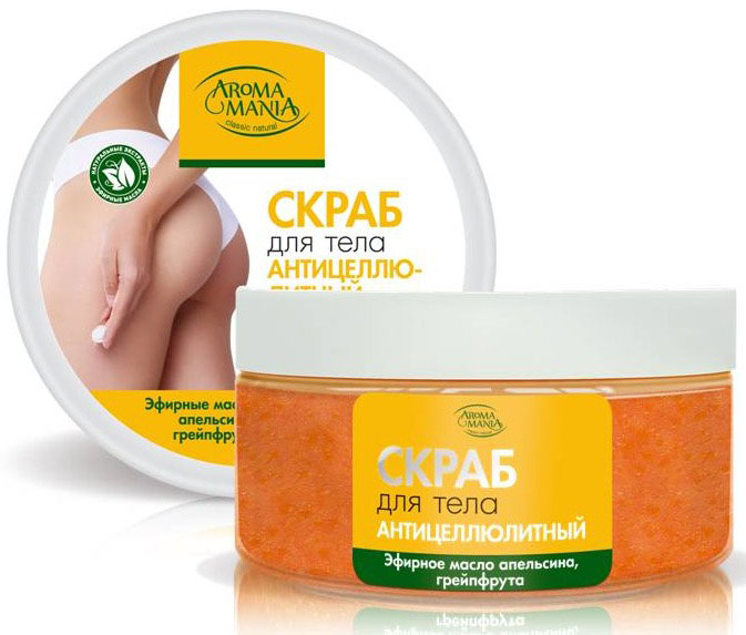 Аромамания Антицеллюлитный скраб для тела с эфирными маслами апельсина, грейпфрута, 250 мл5479 Аромамания Антицеллюлитный скраб для тела с эфирными маслами апельсина, грейпфрута, 250 мл5479Активный антицеллюлитный скраб с эфирными маслами апельсина и грейпфрута создан для эффективного пиллинга и массажа. Заметно выравнивает рельеф в проблемных зонах, повышает тонус и упругость кожи. Натуральные эфирные масла местно стимулируют обмен веществ, снижают застойные явления в тканях, уменьшают эффект апельсиновой корки