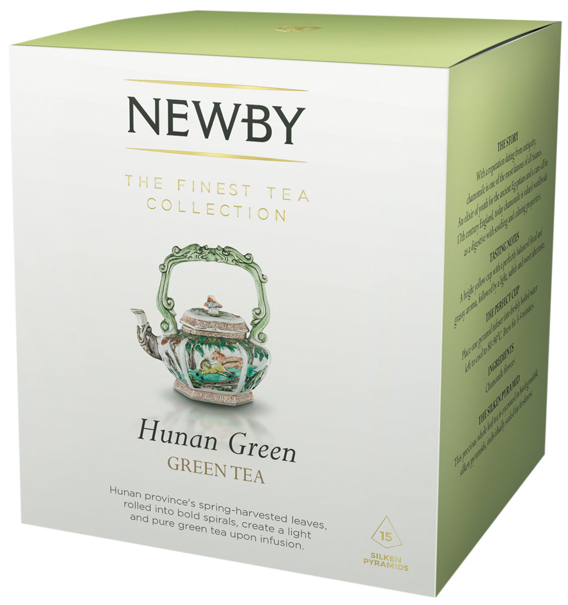 Newby Hunan Green зеленый чай в пирамидках, 15 шт600820A Newby Hunan Green зеленый чай в пирамидках, 15 шт600820AЧай Newby Hunan Green выращивается в провинции Хунан в Китае. Изысканный светло-зеленый настой с нежным ароматом и сладким оттенком во вкусе. Каждая пирамидка упакована в индивидуальное саше из алюминиевой фольги для сохранения свежести чайного листа.кар