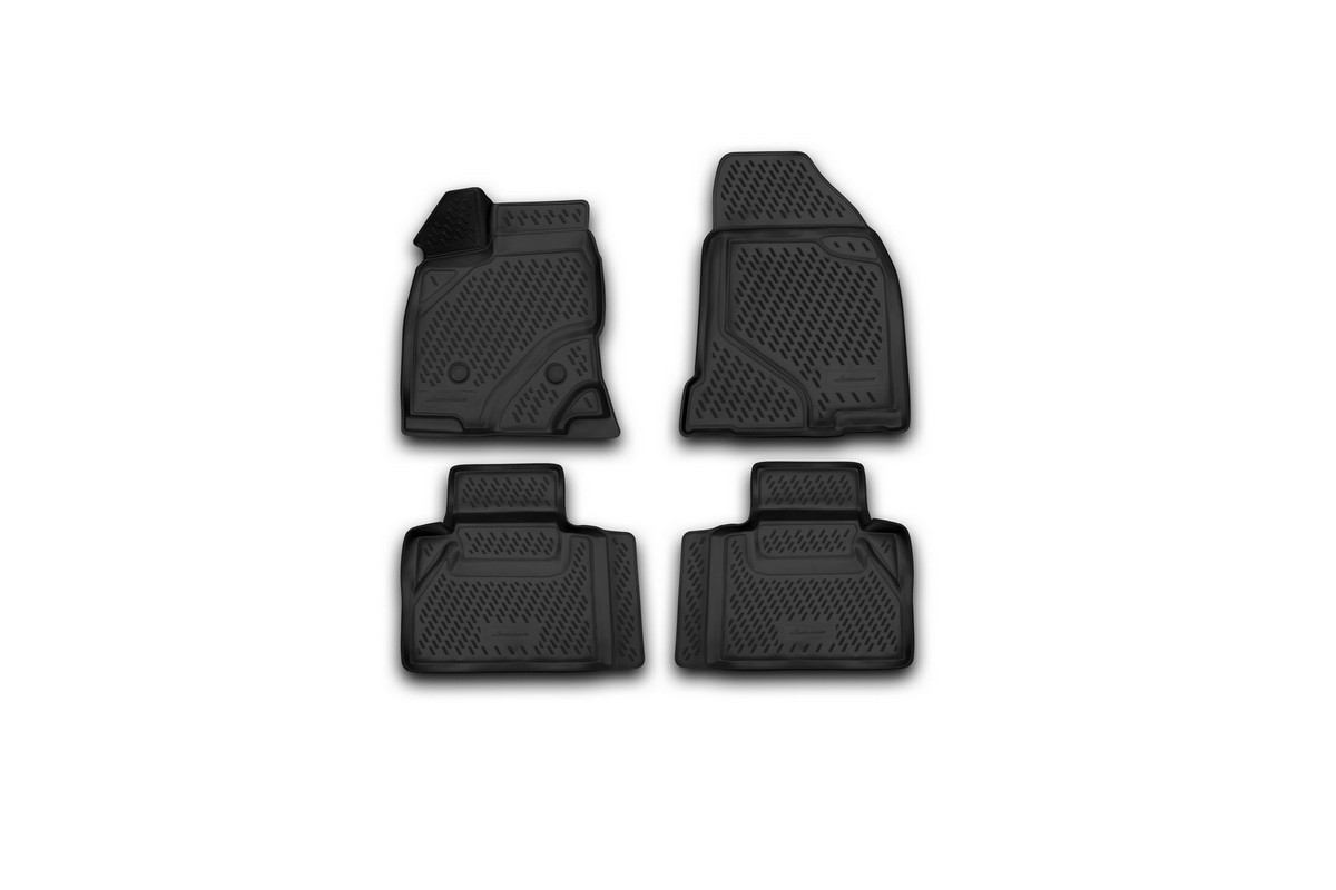 Набор автомобильных 3D-ковриков Novline-Autofamily для Ford Edge, 2013->, в салон, 4 штCARFRD00023k Набор автомобильных 3D-ковриков Novline-Autofamily для Ford Edge, 2013->, в салон, 4 штCARFRD00023kНабор Novline-Autofamily состоит из 4 ковриков, изготовленных из полиуретана.Основная функция ковров - защита салона автомобиля от загрязнения и влаги. Это достигается за счет высоких бортов, перемычки на тоннель заднего ряда сидений, элементов формы и текстуры, свойств материала, а также запатентованной технологией 3D-перемычки в зоне отдыха ноги водителя, что обеспечивает дополнительную защиту, сохраняя салон автомобиля в первозданном виде.Материал, из которого сделаны коврики, обладает антискользящими свойствами. Для фиксации ковров в салоне автомобиля в комплекте с ними используются специальные крепежи. Форма передней части водительского ковра, уходящая под педаль акселератора, исключает нештатное заедание педалей.Набор подходит для Ford Edge с 2013 года выпуска.