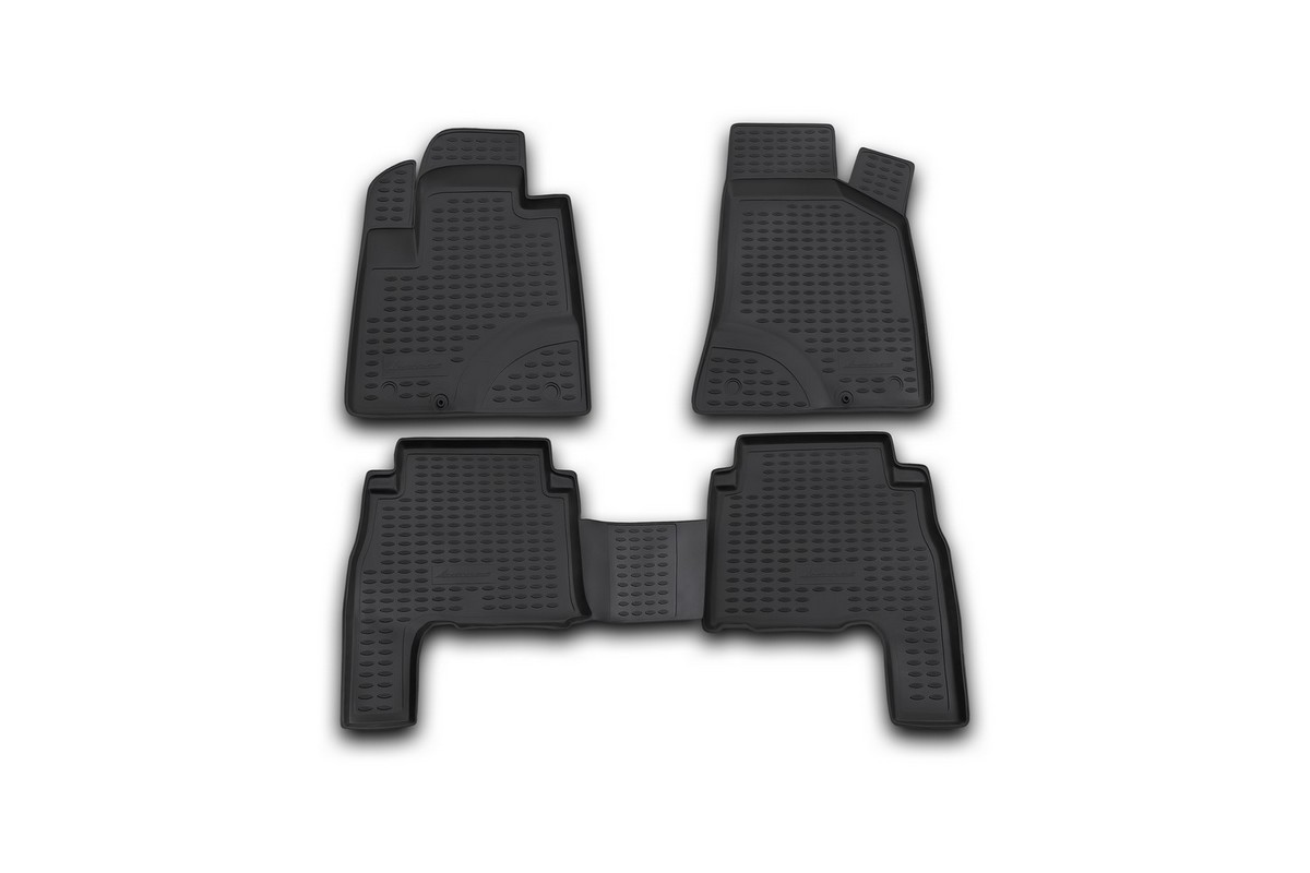 Набор автомобильных ковриков Novline-Autofamily для Hyundai Santa Fe 2006-2010, в салон, 4 шт. NLC.20.18.210khNLC.20.18.210kh Набор автомобильных ковриков Novline-Autofamily для Hyundai Santa Fe 2006-2010, в салон, 4 шт. NLC.20.18.210khNLC.20.18.210khНабор автомобильных ковриков Novline-Autofamily, изготовленный из полиуретана, состоит из 4 ковриков, которые учитывают все особенности каждой модели автомобиля и полностью повторяют контуры пола. Полиуретановые автомобильные коврики для салона произведены из высококачественного материала, который держит форму, прочный и не пачкает обувь. Коврики в салон не только улучшат внешний вид салона вашего автомобиля, но и надежно уберегут его от пыли, грязи и сырости, а значит, защитят кузов от коррозии. Полиуретановые коврики для автомобиля гладкие, приятные и не пропускают влагу. Ковры для автомобилей надежно крепятся на полу и не скользят, что очень важно во время движения. Чистятся коврики очень просто: как при помощи автомобильного пылесоса, так и различными моющими средствами. Набор подходит для Hyundai Santa Fe 2006-2010 годов выпуска.