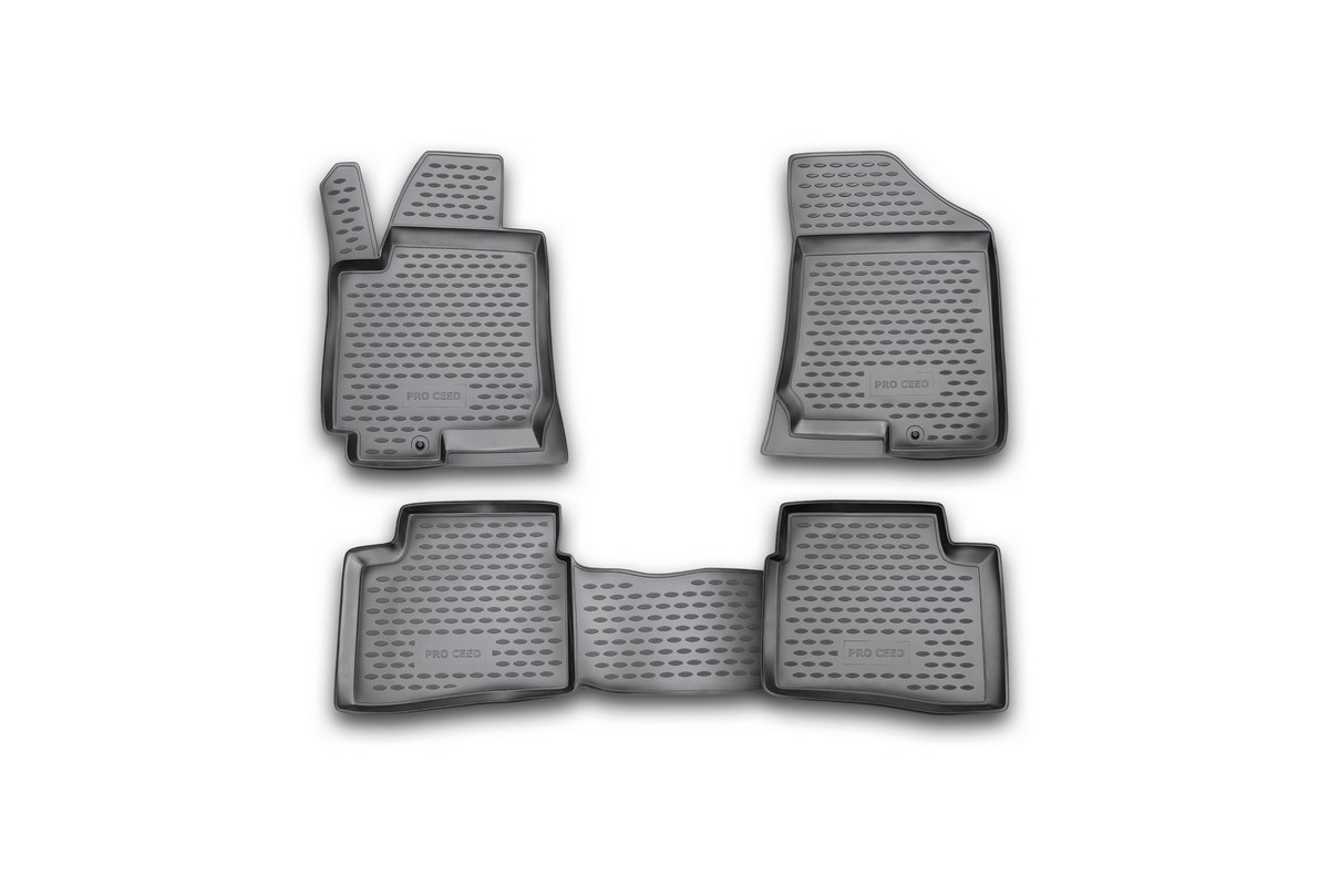 Коврики в салон автомобиля Novline-Autofamily, для KIA Pro-Ceed 3D 2008-, 4 штNLC.25.27.210 Коврики в салон автомобиля Novline-Autofamily, для KIA Pro-Ceed 3D 2008-, 4 штNLC.25.27.210Коврики в салон Novline-Autofamily не только улучшат внешний вид салона вашего автомобиля, но и надежно уберегут его от пыли, грязи и сырости, а значит, защитят кузов от коррозии. Коврики выполнены из высококачественного полиуретана, они гладкие, приятные и не пропускают влагу. Материал хорошо держит форму и не пачкает обувь. К тому же, он очень прочный (его, к примеру, не получится проткнуть каблуком).Автоковры из полиуретана надежно удерживают грязь и влагу, при этом всегда выглядят довольно опрятно. И чистятся они очень просто: как при помощи автомобильного пылесоса, так и различными моющими средствами. Некоторые автоковрики становятся источником неприятного запаха в автомобиле. С полиуретановыми ковриками Novline вы можете этого не бояться. Автомобильные коврики в салон учитывают все особенности каждой модели и полностью повторяют контуры пола. Благодаря этому их не нужно будет подгибать или обрезать. И самое главное - они не будут мешать педалям. Коврики надежно крепятся на полу и не скользят, что очень важно во время движения, особенно для водителя.
