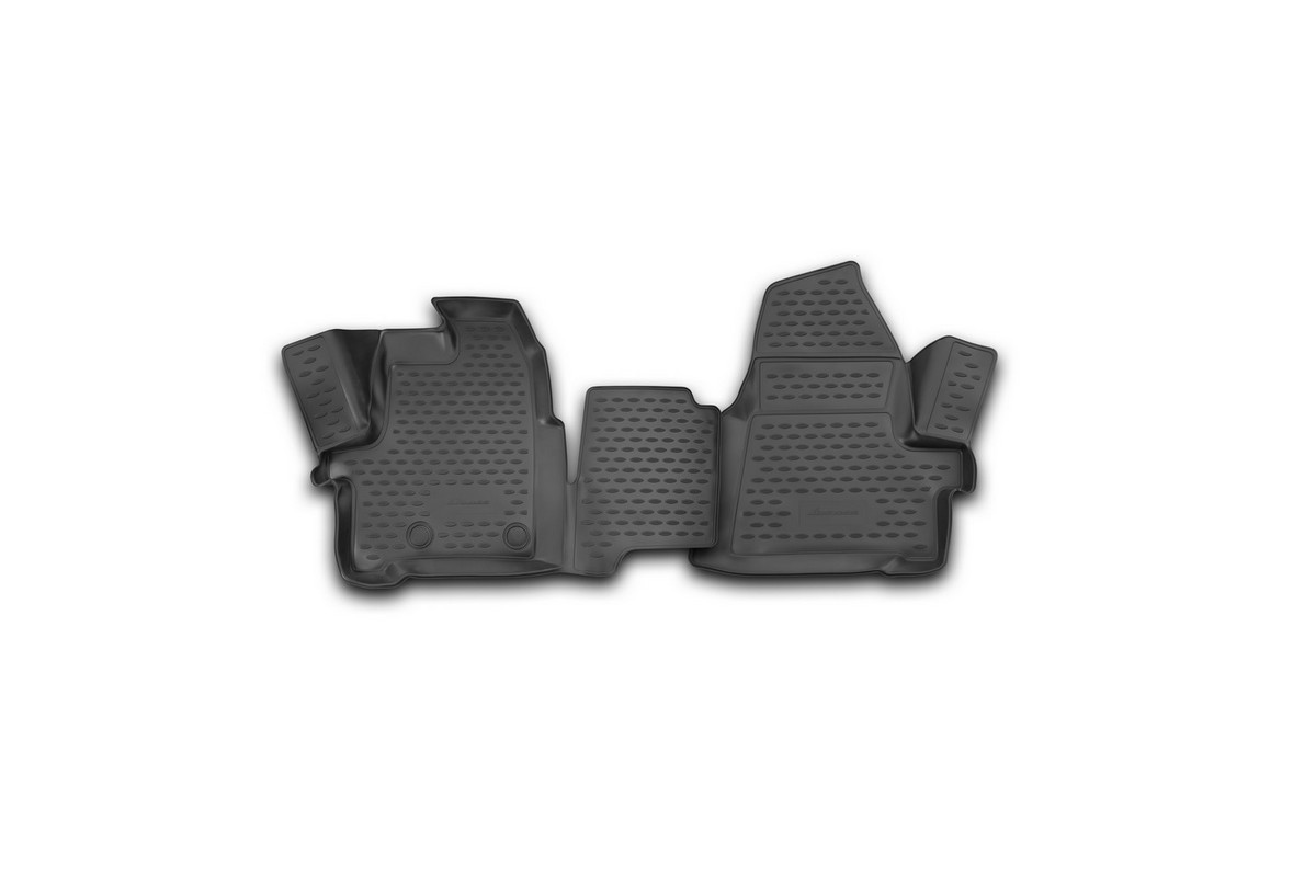 Набор автомобильных 3D-ковриков Novline-Autofamily для Ford Transit, 2014->, в салон, 2 штNLC.3D.16.60.210k Набор автомобильных 3D-ковриков Novline-Autofamily для Ford Transit, 2014->, в салон, 2 штNLC.3D.16.60.210kНабор Novline-Autofamily состоит из 2 ковриков, изготовленных из полиуретана.Основная функция ковров - защита салона автомобиля от загрязнения и влаги. Это достигается за счет высоких бортов, перемычки на тоннель заднего ряда сидений, элементов формы и текстуры, свойств материала, а также запатентованной технологией 3D-перемычки в зоне отдыха ноги водителя, что обеспечивает дополнительную защиту, сохраняя салон автомобиля в первозданном виде.Материал, из которого сделаны коврики, обладает антискользящими свойствами. Для фиксации ковров в салоне автомобиля в комплекте с ними используются специальные крепежи. Форма передней части водительского ковра, уходящая под педаль акселератора, исключает нештатное заедание педалей.Набор подходит для Ford Transit с 2014 года выпуска.