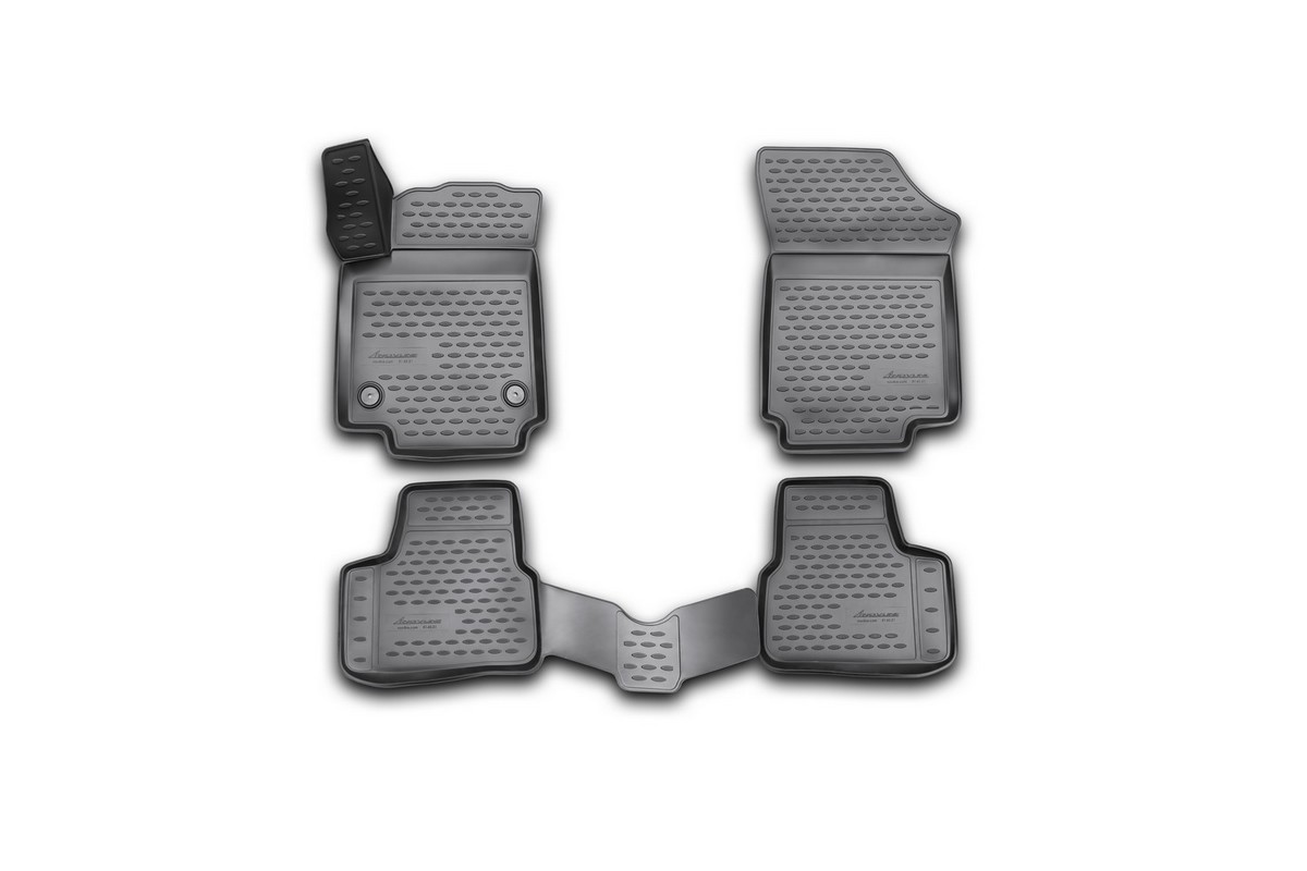 Набор автомобильных 3D-ковриков Novline-Autofamily для Volkswagen Up, 2011->, в салон, 4 штNLC.3D.51.43.210k Набор автомобильных 3D-ковриков Novline-Autofamily для Volkswagen Up, 2011->, в салон, 4 штNLC.3D.51.43.210kНабор Novline-Autofamily состоит из 4 ковриков, изготовленных из полиуретана.Основная функция ковров - защита салона автомобиля от загрязнения и влаги. Это достигается за счет высоких бортов, перемычки на тоннель заднего ряда сидений, элементов формы и текстуры, свойств материала, а также запатентованной технологией 3D-перемычки в зоне отдыха ноги водителя, что обеспечивает дополнительную защиту, сохраняя салон автомобиля в первозданном виде.Материал, из которого сделаны коврики, обладает антискользящими свойствами. Для фиксации ковров в салоне автомобиля в комплекте с ними используются специальные крепежи. Форма передней части водительского ковра, уходящая под педаль акселератора, исключает нештатное заедание педалей.Набор подходит для Volkswagen Up с 2011 года выпуска.