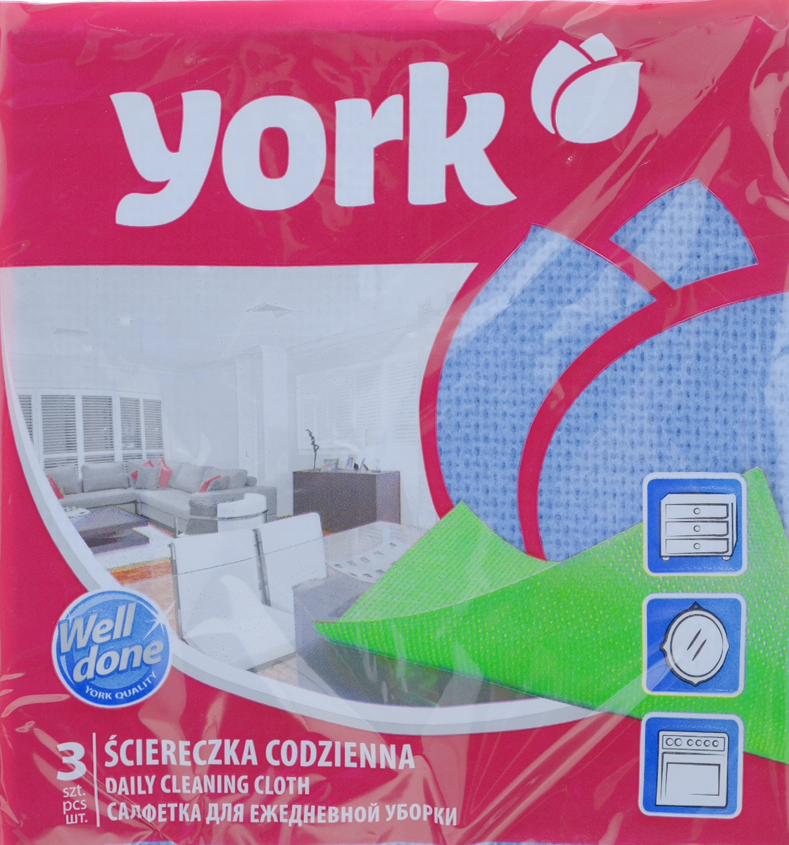 Салфетка для ежедневной уборки York Ламбада, цвет: синий, 37 х 40 см, 3 шт2106_синий Салфетка для ежедневной уборки York Ламбада, цвет: синий, 37 х 40 см, 3 шт2106_синийУниверсальная салфетка York Ламбада предназначена для мытья, протирания и полировки различных поверхностей. Салфетка, выполненная из вискозы, отличается высокой прочностью. Салфетка хорошо поглощает влагу. Идеальна для ухода за столешницами и раковиной, а также для мытья посуды. Может использоваться в сухом и влажном виде.В комплекте 3 салфетки.Размер салфетки: 37 х 40 см.