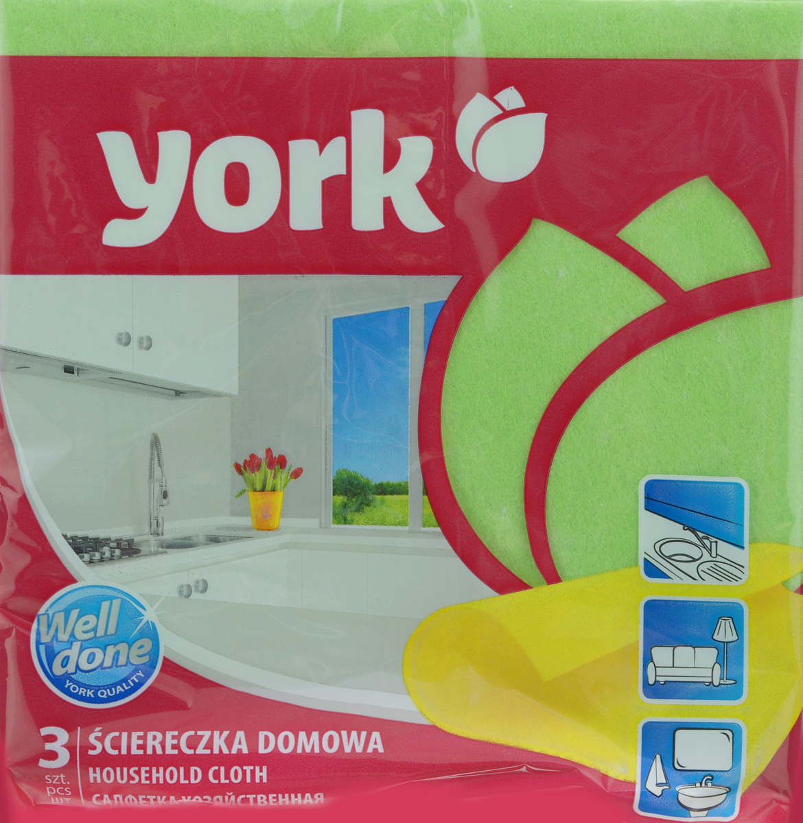 Салфетка хозяйственная York, цвет: зеленый, 35 см х 35 см, 3 шт2001_зеленый Салфетка хозяйственная York, цвет: зеленый, 35 см х 35 см, 3 шт2001_зеленыйСалфетка York, изготовленная из полипропиленового волокна и вискозы, предназначена для очищения загрязнений на любых поверхностях. Изделие обладает высокой износоустойчивостью и рассчитано на многократное использование, легко моется в теплой воде с мягкими чистящими средствами. Салфетка не оставляет разводов и ворсинок, удаляет большинство жирных и маслянистых загрязнений без использования химических средств.