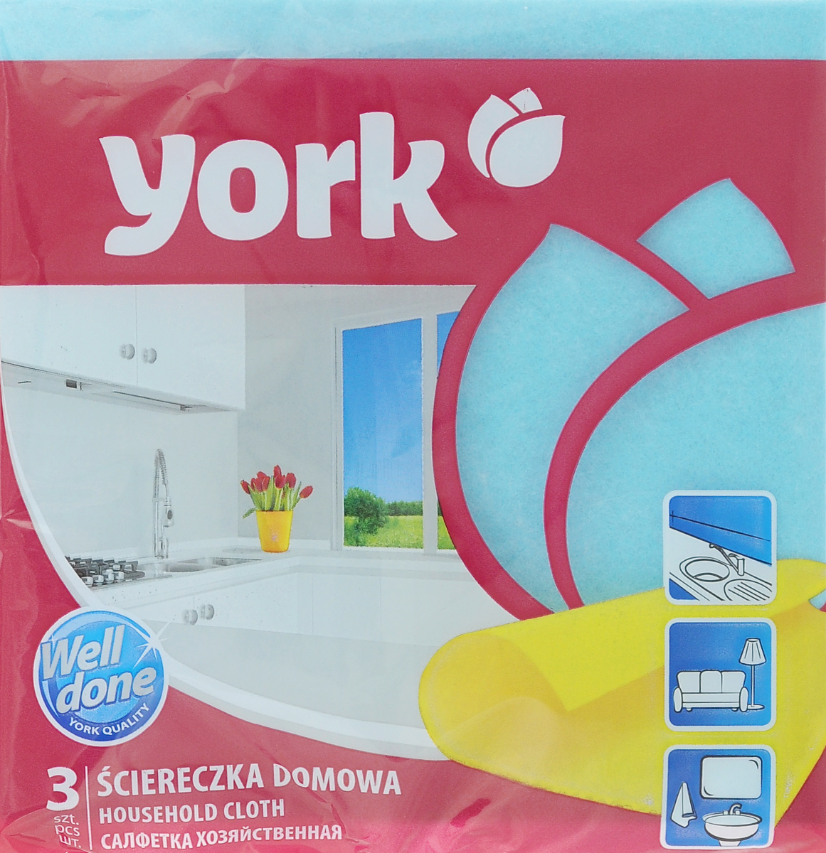 Салфетка хозяйственная York, цвет: голубой, 35 х 35 см, 3 шт2001_голубой Салфетка хозяйственная York, цвет: голубой, 35 х 35 см, 3 шт2001_голубойСалфетка York, изготовленная из полипропиленового волокна и вискозы, предназначена для очищения загрязнений на любых поверхностях. Изделие обладает высокой износоустойчивостью и рассчитано на многократное использование, легко моется в теплой воде с мягкими чистящими средствами. Салфетка не оставляет разводов и ворсинок, удаляет большинство жирных и маслянистых загрязнений без использования химических средств.