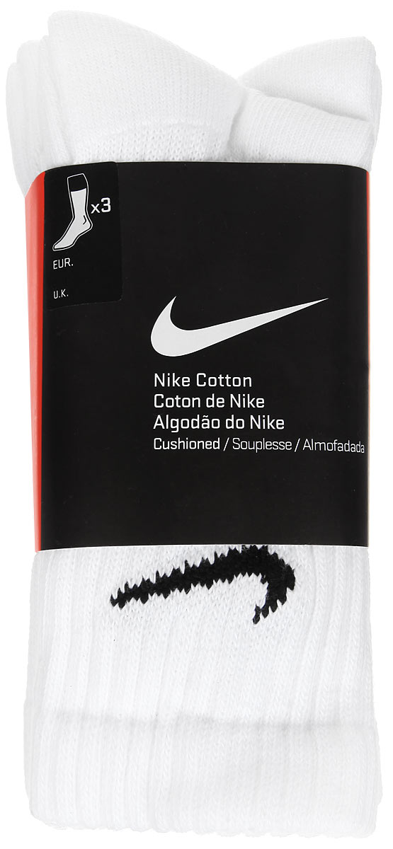 Носки унисекс Nike 3PPK Value Cotton Crew, цвет: белый, 3 пары. SX4508-101. Размер M (38/42)