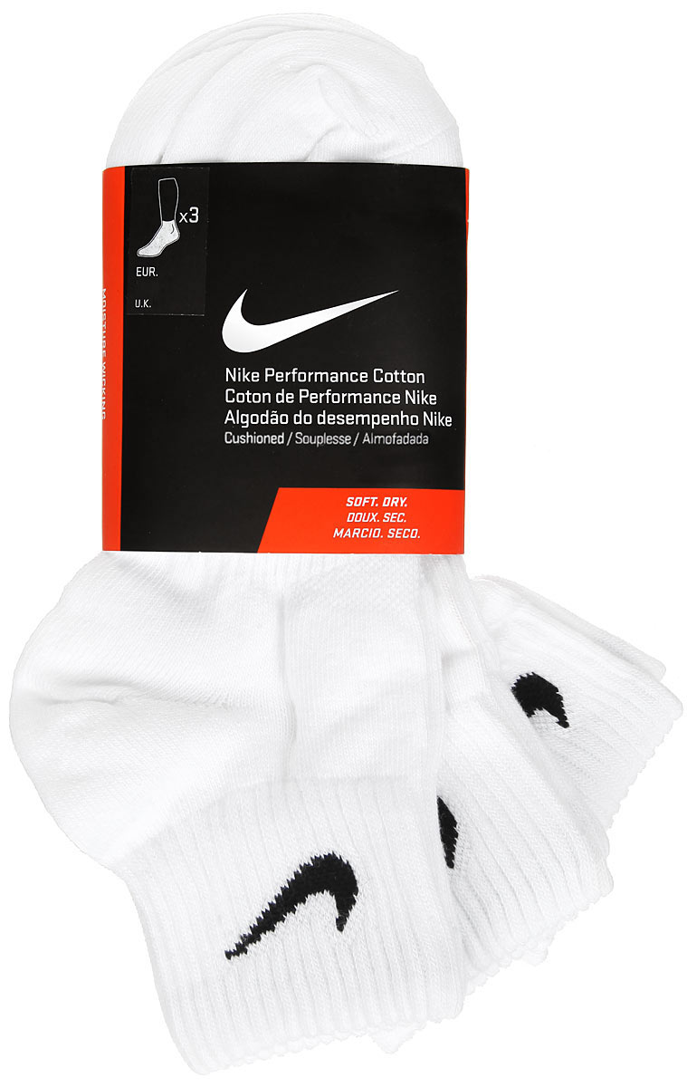 Носки унисекс Nike 3PPK Cushion Quarter, цвет: белый, 3 пары. SX4703-101. Размер XL (46/50)