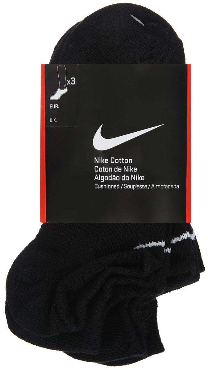 Носки унисекс Nike 3PPK Value No Show, цвет: черный, 3 пары. SX2554-001. Размер XL (45/49)