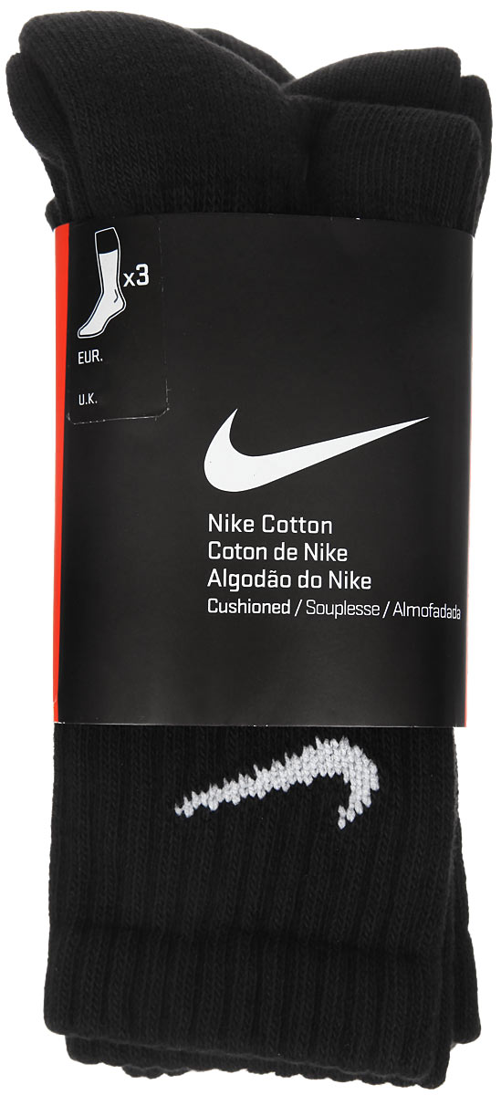 Носки унисекс Nike 3PPK Value Cotton Crew, цвет: черный, 3 пары. SX4508-001. Размер XL (46/50)