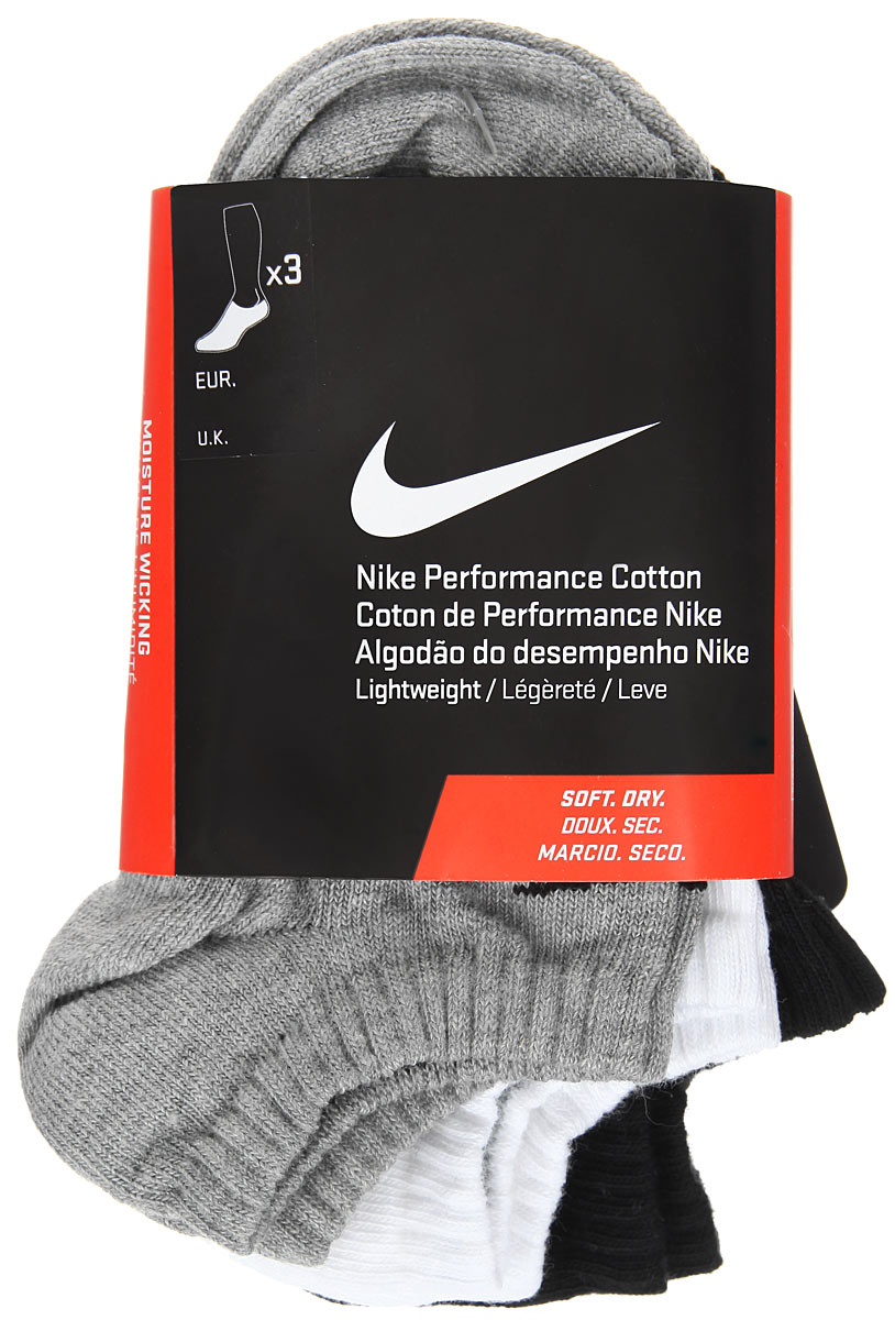 Носки унисекс Nike 3PPK Lightweight No Show, цвет: черный, серый, белый, 3 пары. SX4705-901. Размер XL (46/50)