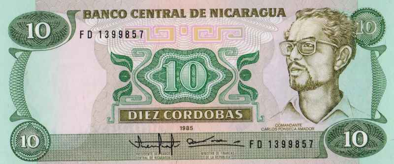 Банкнота номиналом 10 кордоб. Никарагуа. 1988 год