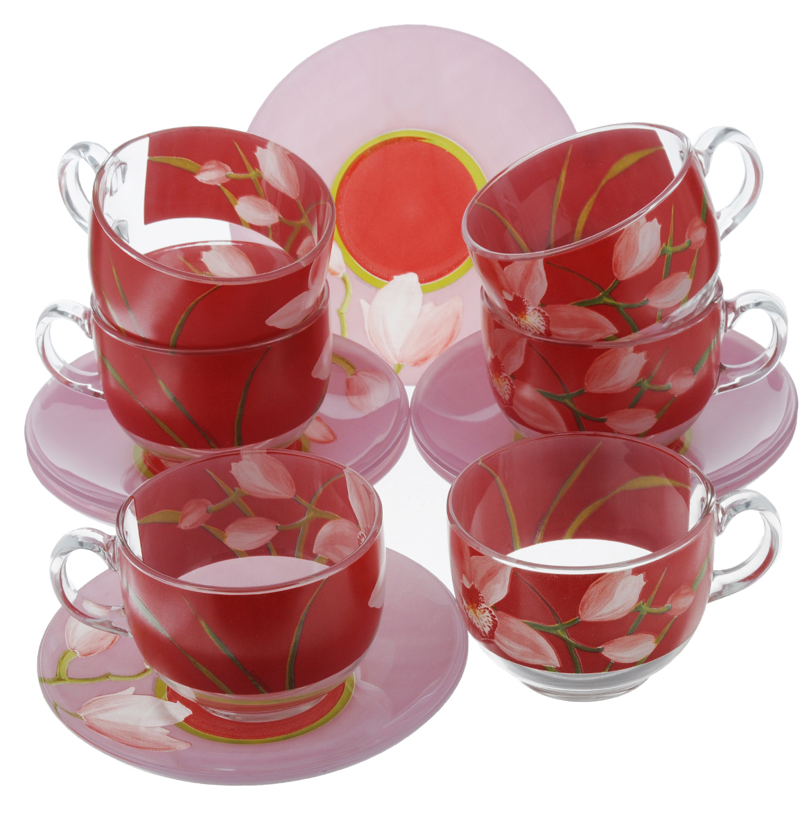 Набор чайный Luminarc Red Orchis, 12 предметовG0670 Набор чайный Luminarc Red Orchis, 12 предметовG0670Чайный набор Luminarc Red Orchis состоит из 6 чашек и 6 блюдец. Изделия, выполненные из высококачественного ударопрочного стекла, имеют элегантный дизайн с красивым цветочным рисунком. Посуда отличается прочностью, гигиеничностью и долгим сроком службы, она устойчива к появлению царапин и резким перепадам температур. Такой набор прекрасно подойдет как для повседневного использования, так и для праздников. Чайный набор Luminarc Red Orchis - это не только яркий и полезный подарок для родных и близких, но также великолепное дизайнерское решение для вашей кухни или столовой. Объем чашки: 220 мл. Диаметр чашки (по верхнему краю): 8,2 см. Высота чашки: 6,5 см.Диаметр блюдца (по верхнему краю): 14 см.Высота блюдца: 2 см.