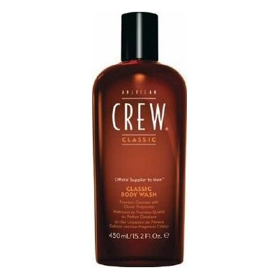 American Crew Гель для душа Classic Body Wash 450 мл7208343000 American Crew Гель для душа Classic Body Wash 450 мл7208343000American Crew Classic Body Wash - это нежный гель для душа с настоящим мужским ароматом, удивительно сочетающим специи и цитрусы. Эксракт корня женьшеня увлажняет и смягчает волосы и кожу головы. Глицерин помогает сохранить естественные свойства кожи. Витамины А и Е улучшают текстуру волос, повышают их силу. Масло кедрового дерева увлажняет сухую кожу головы, избавляет ее от раздражения.