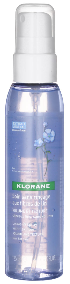 Klorane Спрей Fine Hair с волокнами льна для объема волос 125 млC41420 Klorane Спрей Fine Hair с волокнами льна для объема волос 125 млC41420Спрей с экстрактом льняного волокна предназначен для тонких, ослабленных волос. В формулу введен эксклюзивный активный компонент - волокна льна. Водорастворимые полисахариды (клейковина из волокон льна) обволакивают волосы тончайшей защитной пленкой, делая их более упругими, и придают им форму. Спрей укрепляет волосы, придавая им естественный объем и упругость.Научно доказанный результат: НА 38,2% БОЛЬШЕ ОБЪЕМАБиометрическое исследование на 5 контрольных образцах Придает волосам естественный объем