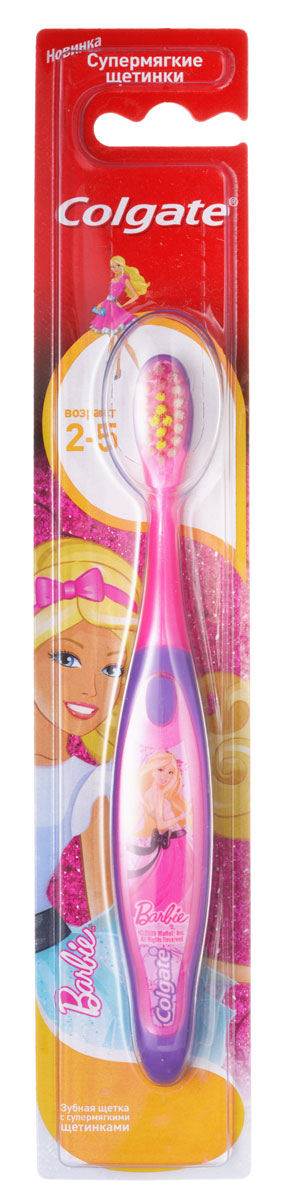 Colgate Зубная щетка Barbie/Spiderman детская от 2 до 5 лет супермягкие, цвет: розовый фиолетовыйFCN21742_розовый фиолетовый Colgate Зубная щетка Barbie/Spiderman детская от 2 до 5 лет супермягкие, цвет: розовый фиолетовыйFCN21742_розовый фиолетовыйДетская зубная щетка Colgate идеально подходит для развития навыков гигиены полости рта, а благодаря яркому, привлекательному дизайну зубной щетки ежедневная чистка зубов станет удовольствием для вашего ребенка. На щетке есть специальная подушечка для чистки языка, выполненная из мягкого материала. Окрашенная щетина в центре помогает определить рекомендованное количество зубной пасты. Маленькая овальная головка щетки, также разработанная из мягких материалов, защищает детские десна. Разноуровневые щетинки тщательно очищают как маленькие, так и большие зубы. Удобная ручка с упором для большого пальца не скользит, обеспечивая еще больший контроль.