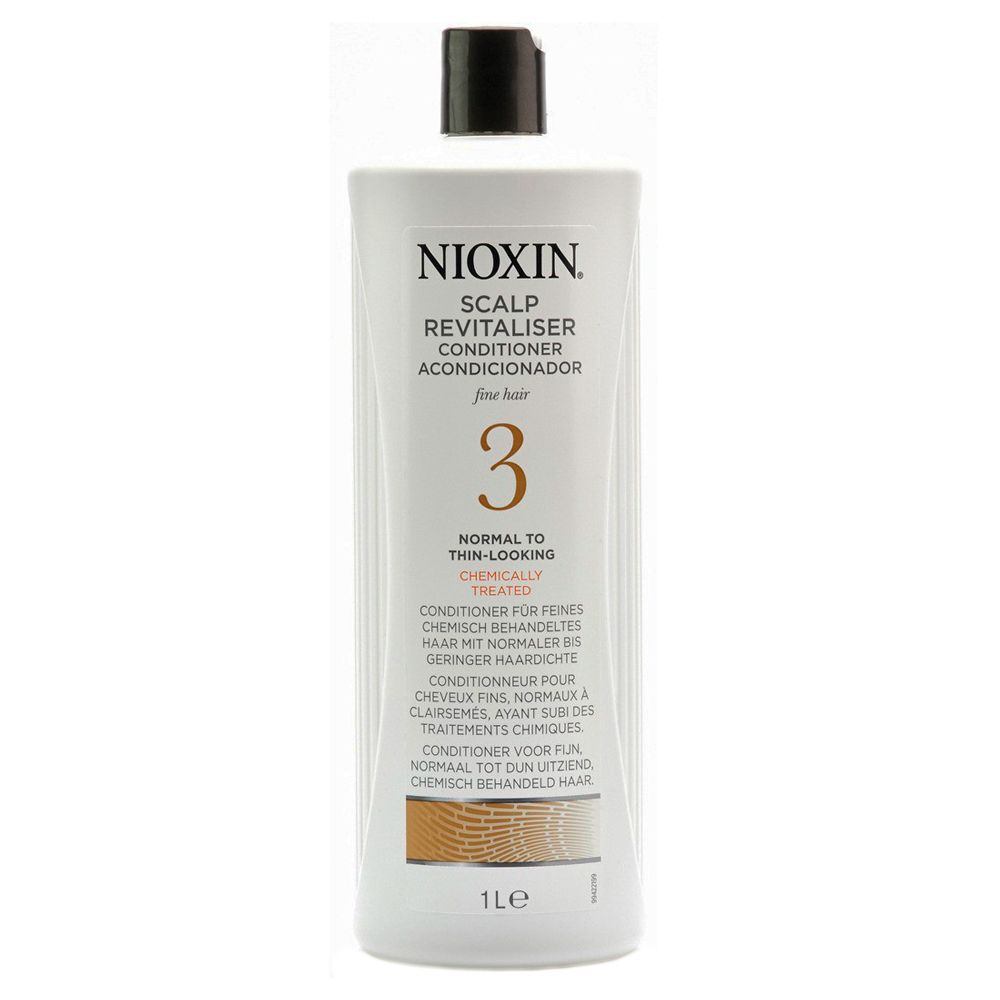 Nioxin Scalp Увлажняющий кондиционер (Система 3) Revitaliser System 3, 1000 мл81274153 Nioxin Scalp Увлажняющий кондиционер (Система 3) Revitaliser System 3, 1000 мл81274153Увлажняющий кондиционер от Nioxin из системы 3 придает объем нормальным и тонким волосам, которые поддались химической завивке. Средство мягко воздействует на кожу головы, смягчая и увлажняя ее, а также делает волосы упругими и шелковистыми. Главным действующим компонентом кондиционера от Ниоксин являются специализированные энзимы, которые обеспечивают глубокое питание волос и кожи головы.После применения увлажняющего кондиционера от Ниоксин волосы становятся пластичными, шелковистыми и приятными на ощупь, а кожа головы больше не страдает от раздражения.